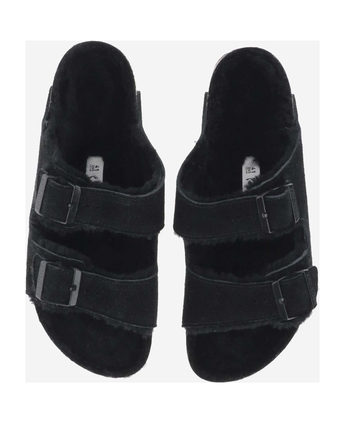 Birkenstock Arizona Suede And Shearling Sandals - Black