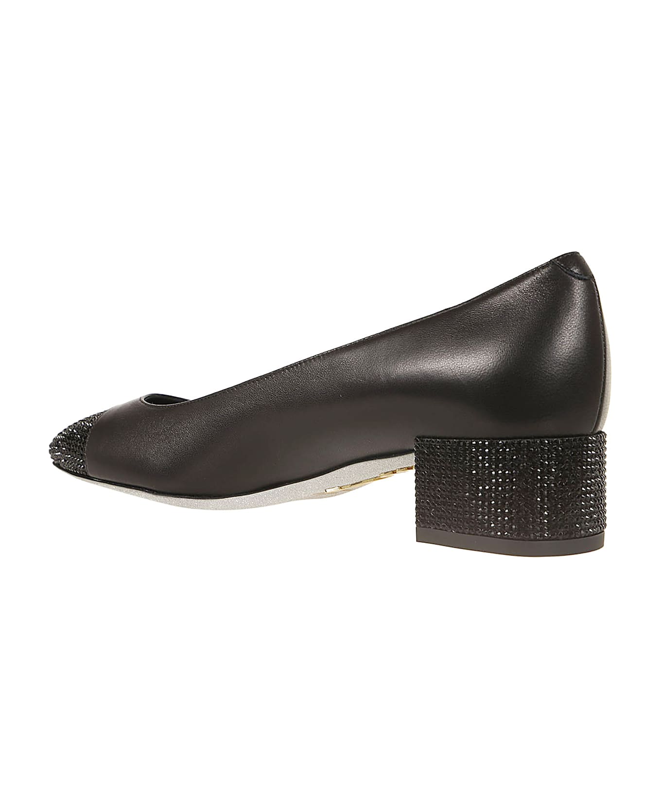 René Caovilla Bonnie Pumps - Black Lamb Jet Strass