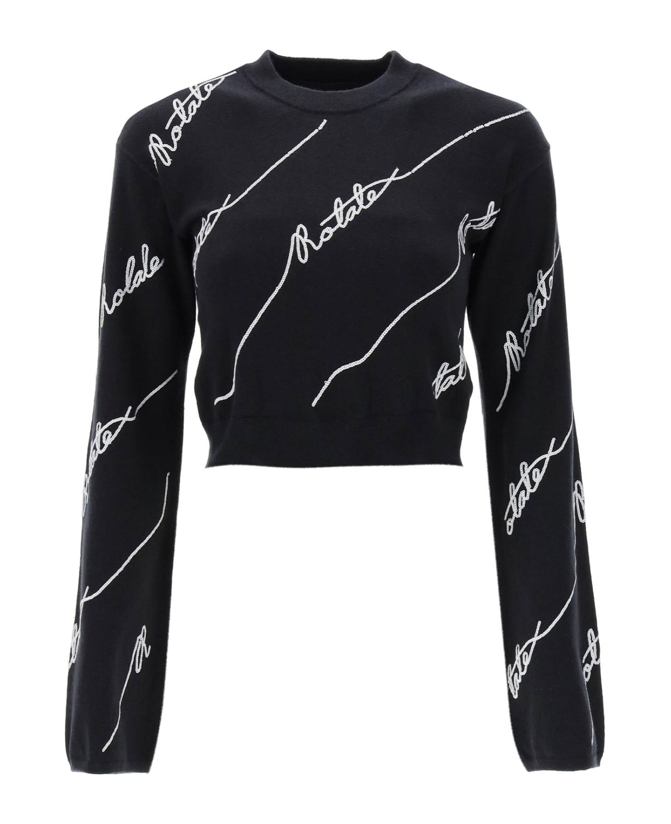 Rotate by Birger Christensen Sequined Logo Cropped Sweater - BLACK (Black)
