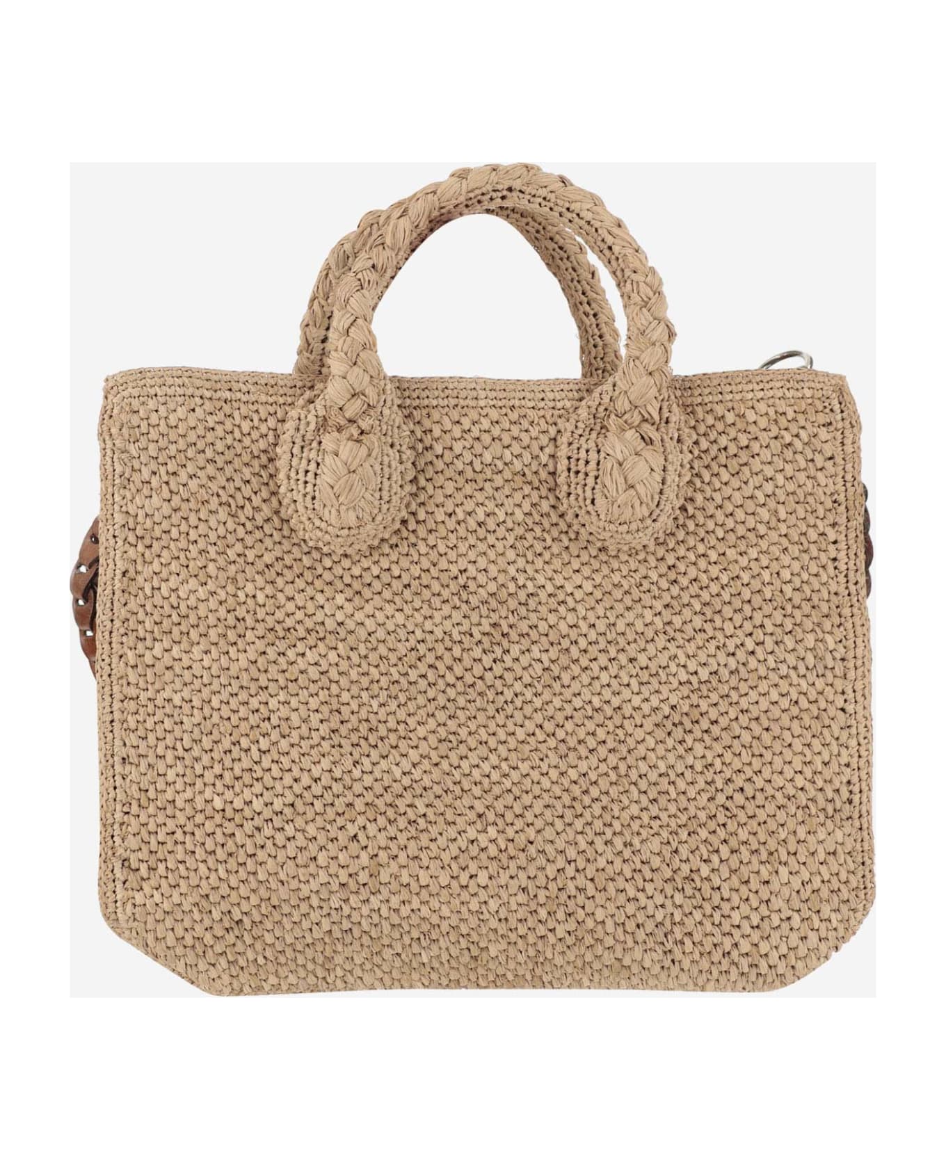 Ibeliv Raffia Bag With Leather Details - TEA