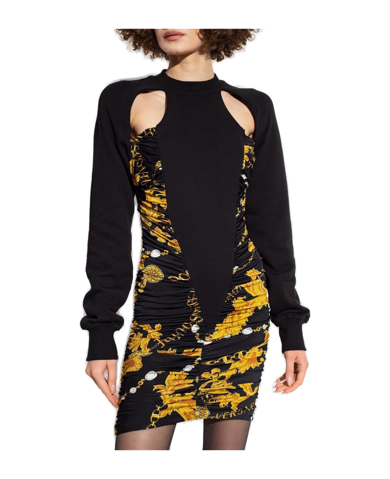Versace Jeans Couture Cut-out Ruched Minidress - BLACK/GOLD