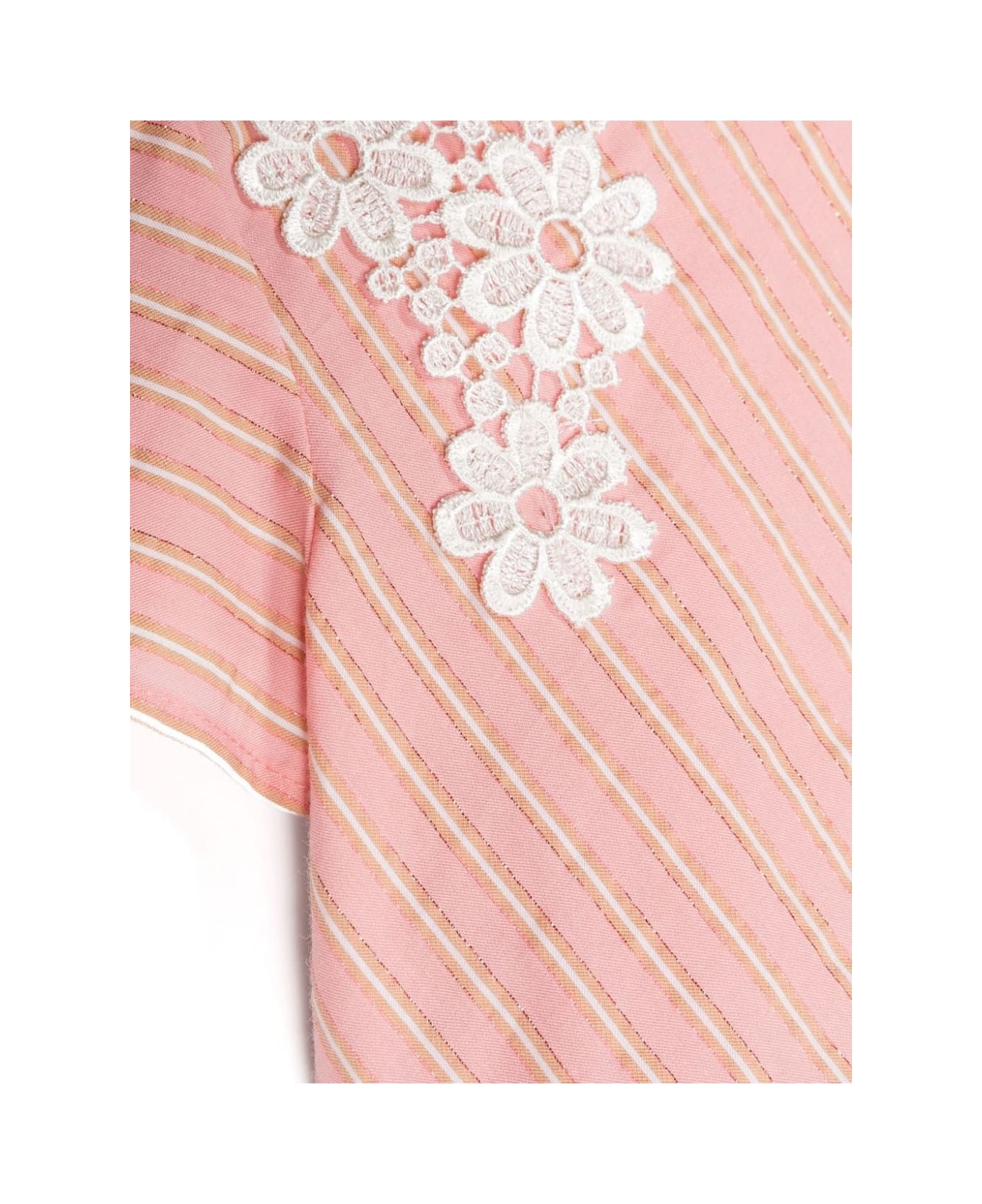 Simonetta Pink Lamé Striped Shirt With Lace - Pink シャツ