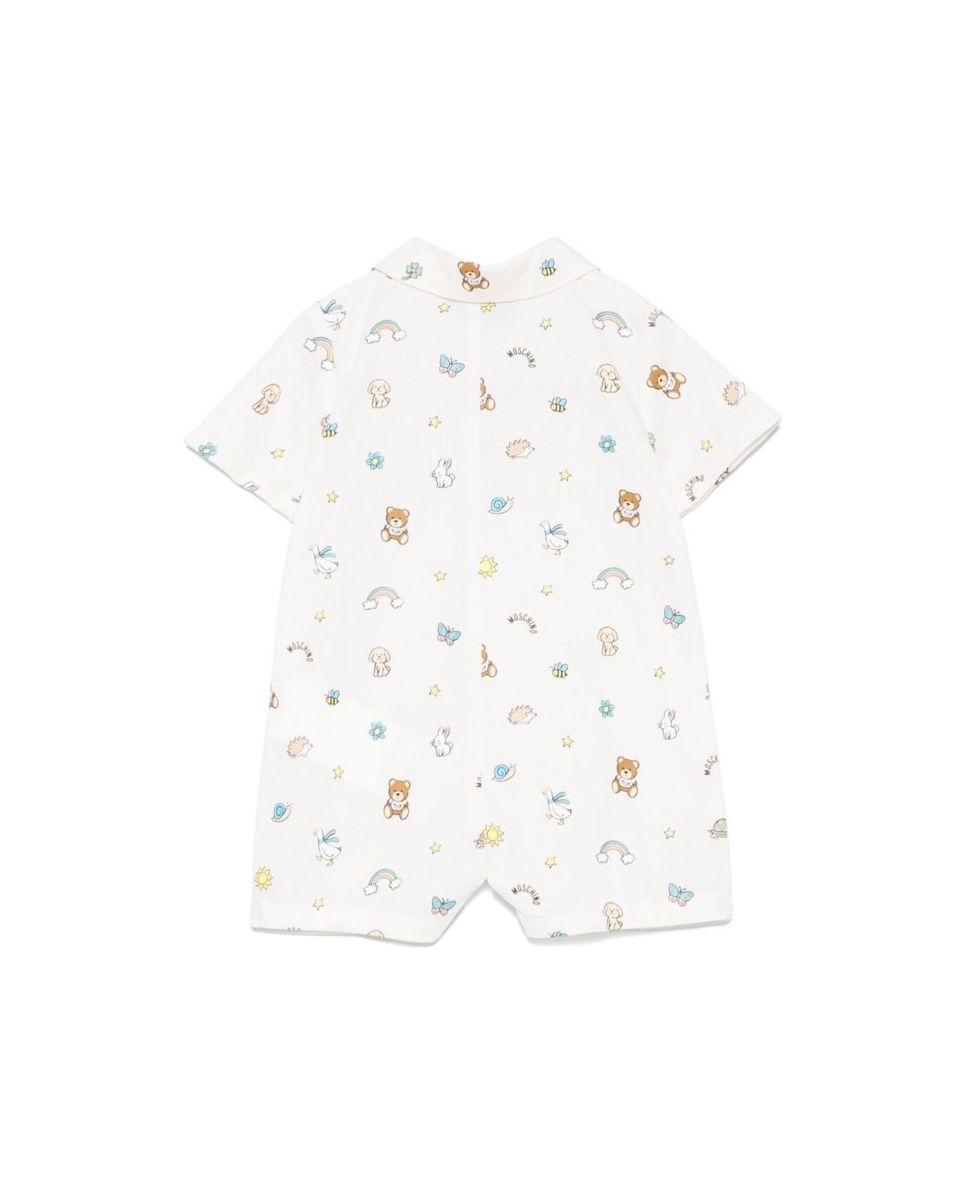 Moschino White One-piece With Peter Pan Collar And All-ove Graphic Print In Cotton Baby - White