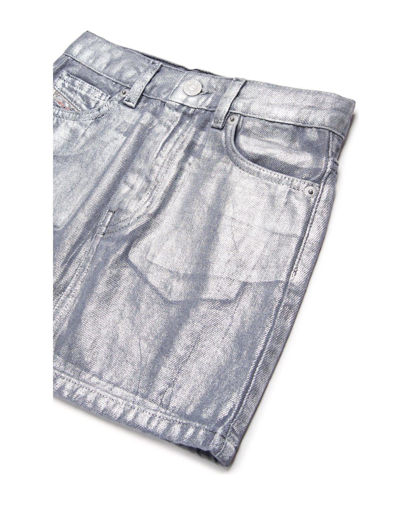 Diesel Mid-waisted Metallic Denim Skirt - Silver