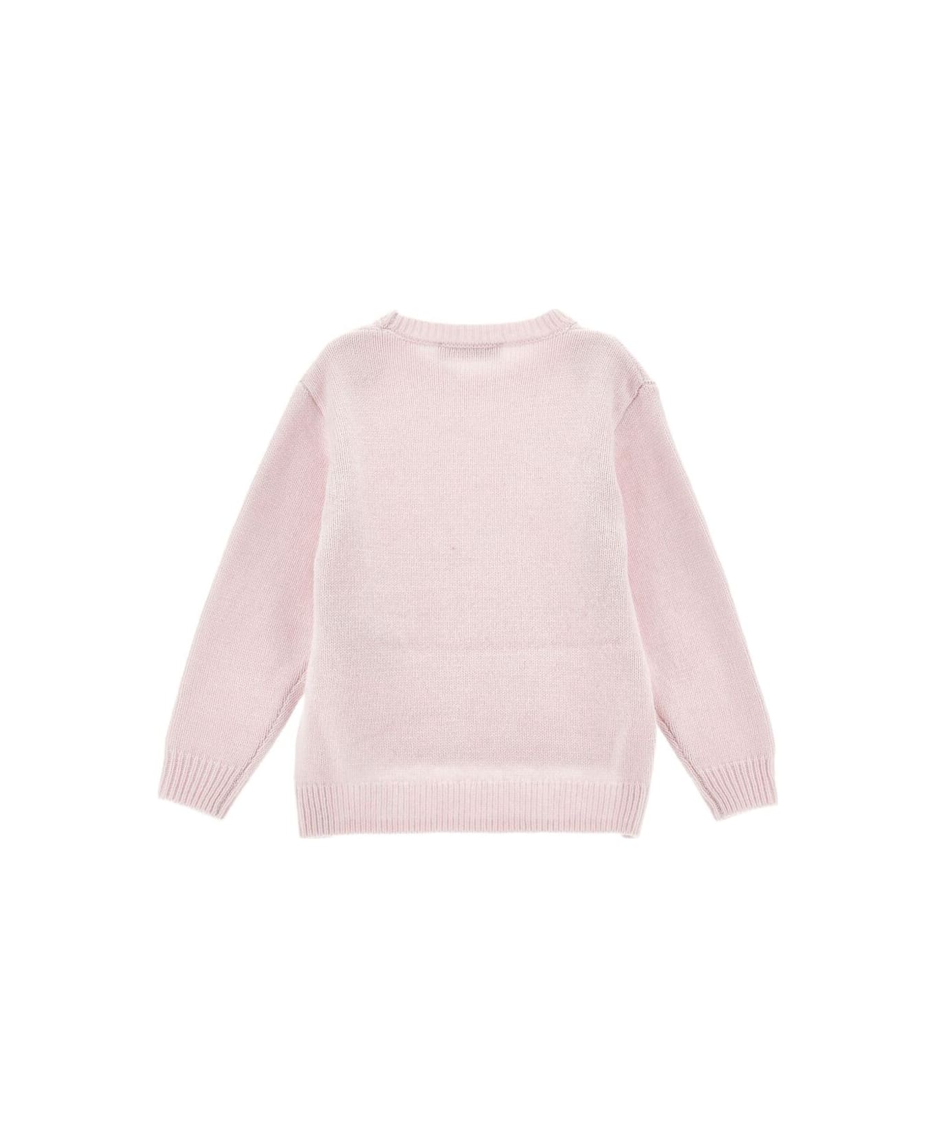 Monnalisa Pink Crew Neck Sweater With Splits In Wool Blend Girl - Pink