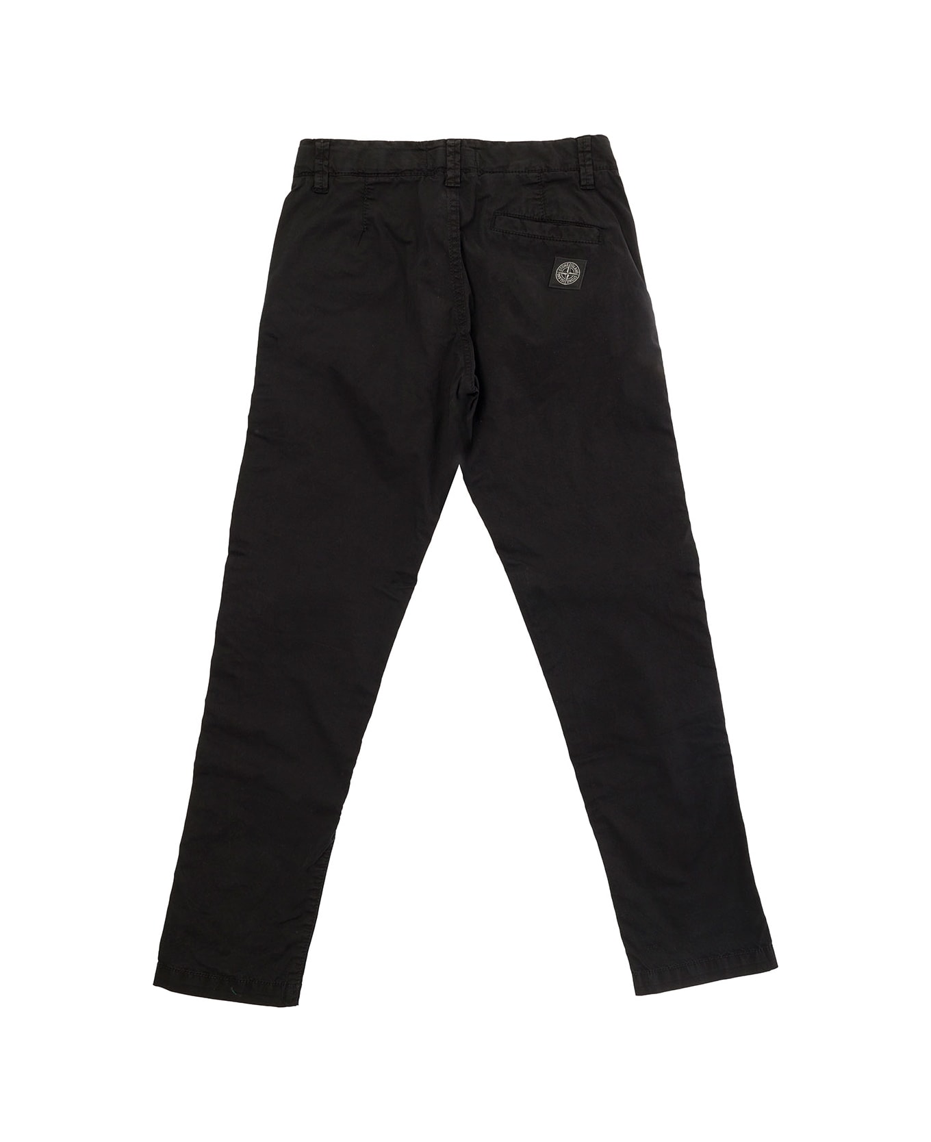 Stone Island Junior Black Straight Pants With Logo Patch In Denim Boy - Black ボトムス