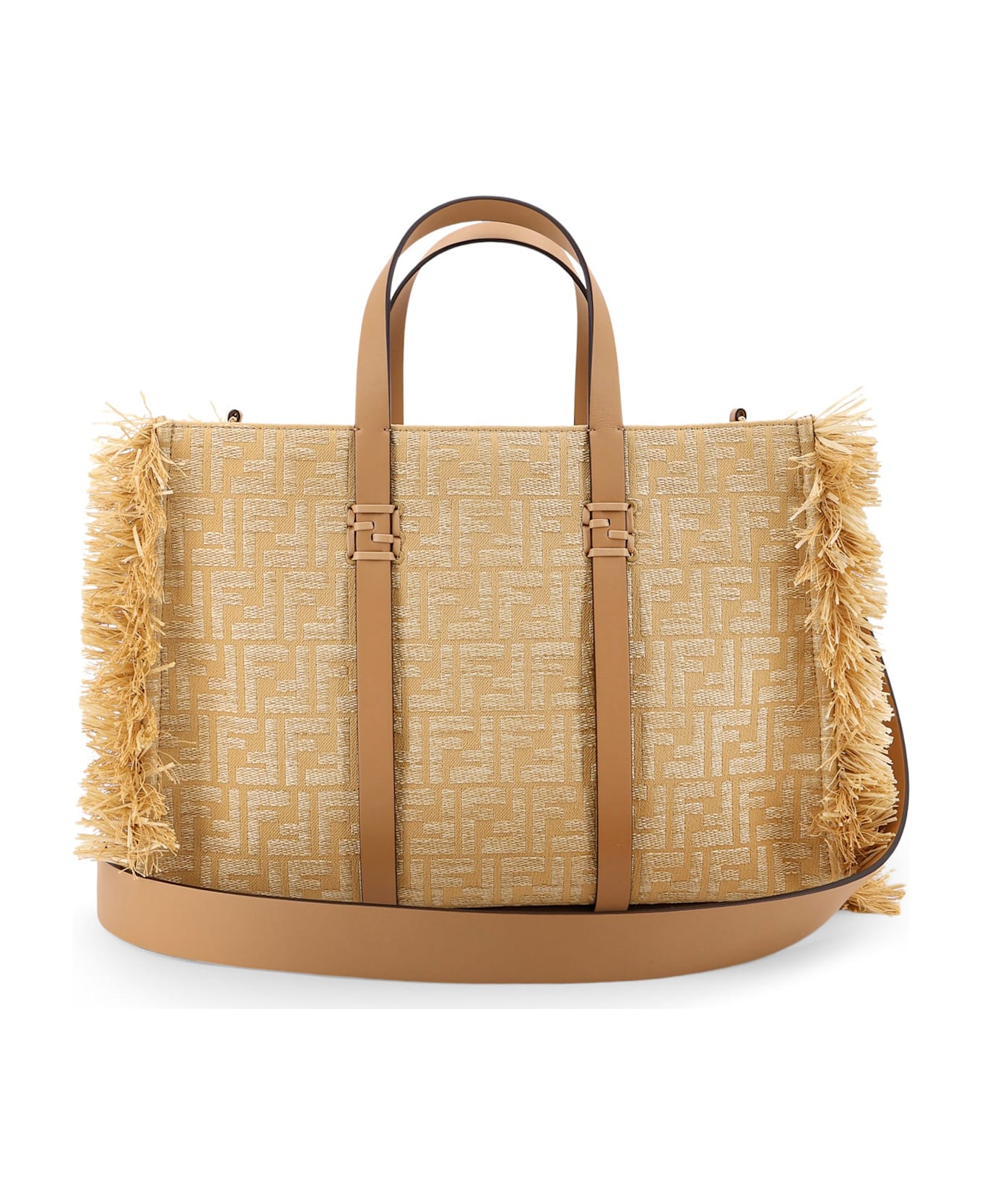 Fendi Summer Tote Rafia Shoulder Bag With All-over Ff Logo - NATUR+MIELE SC+OS