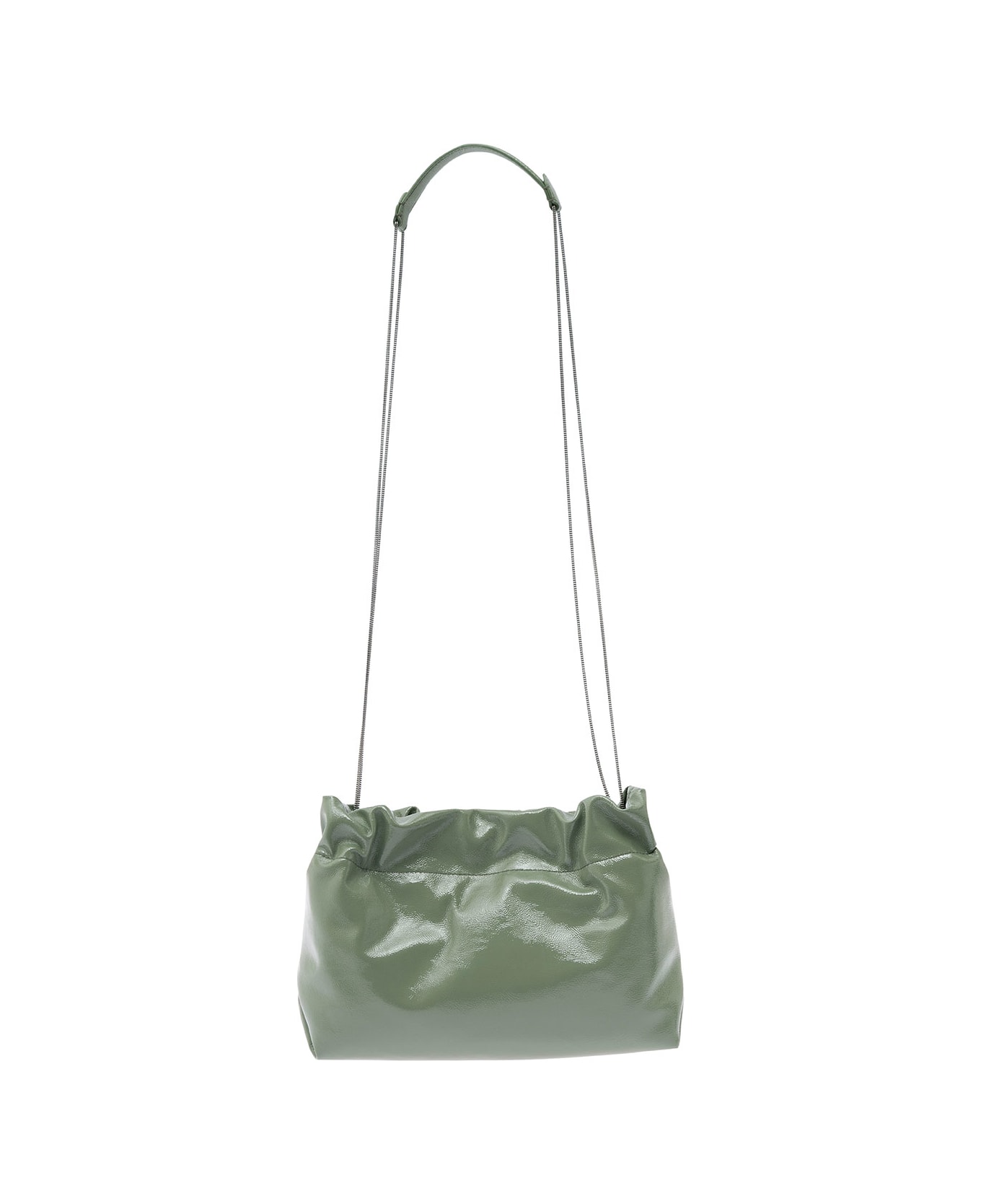 Brunello Cucinelli 'soft' Green Shoulder Bag With Precious Chain In Suede Woman - Green