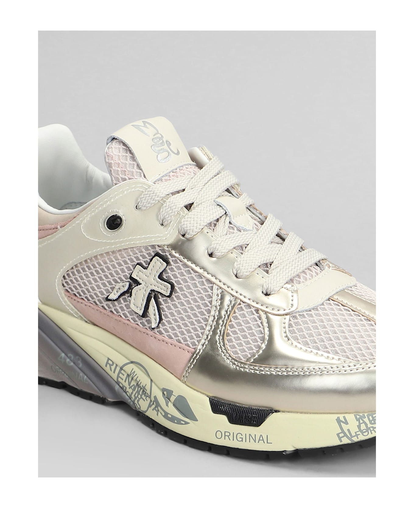 Premiata Mase Sneakers In Platinum Leather And Fabric - platinum