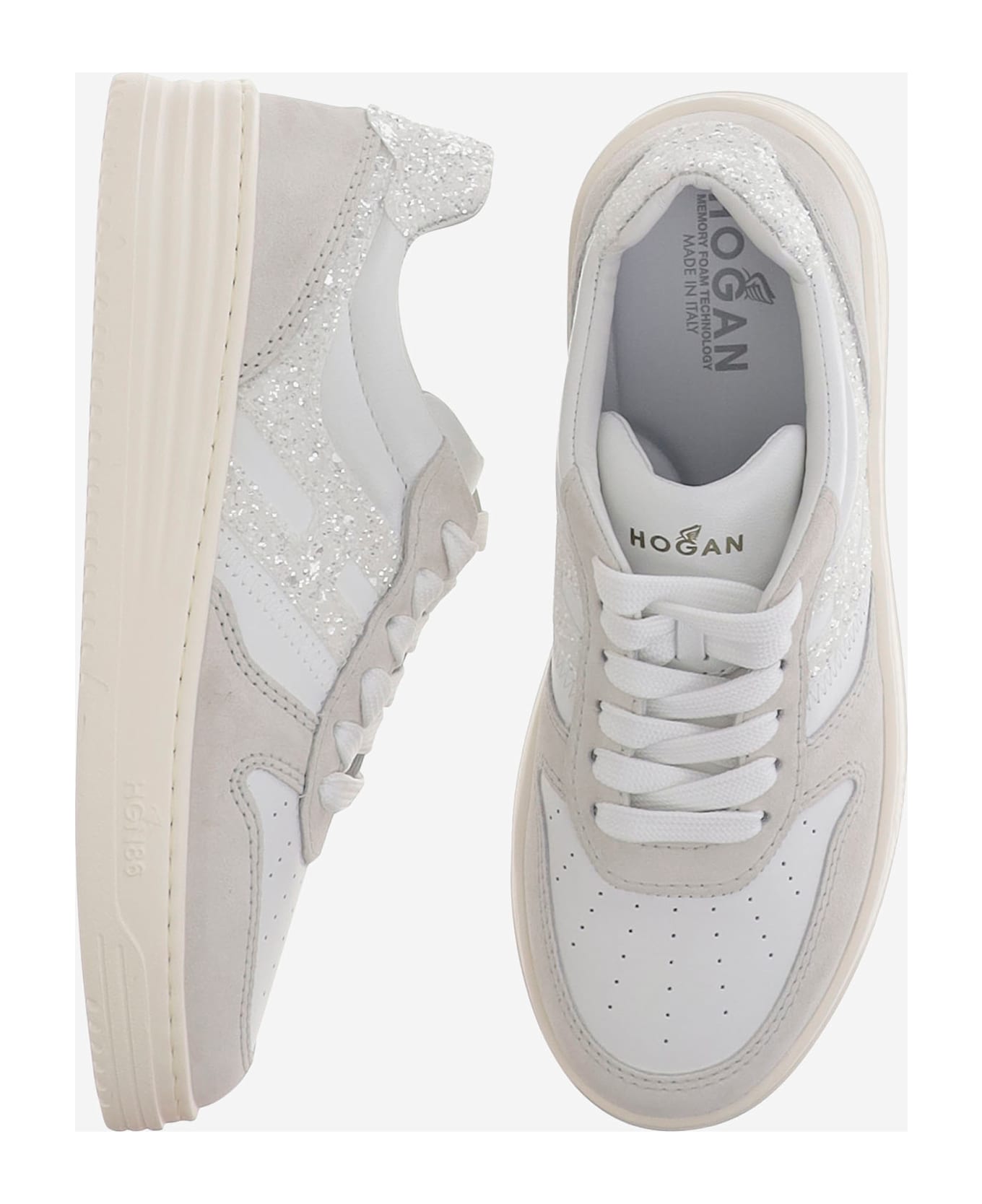 Hogan Leather Sneakers With Glitter Logo - White
