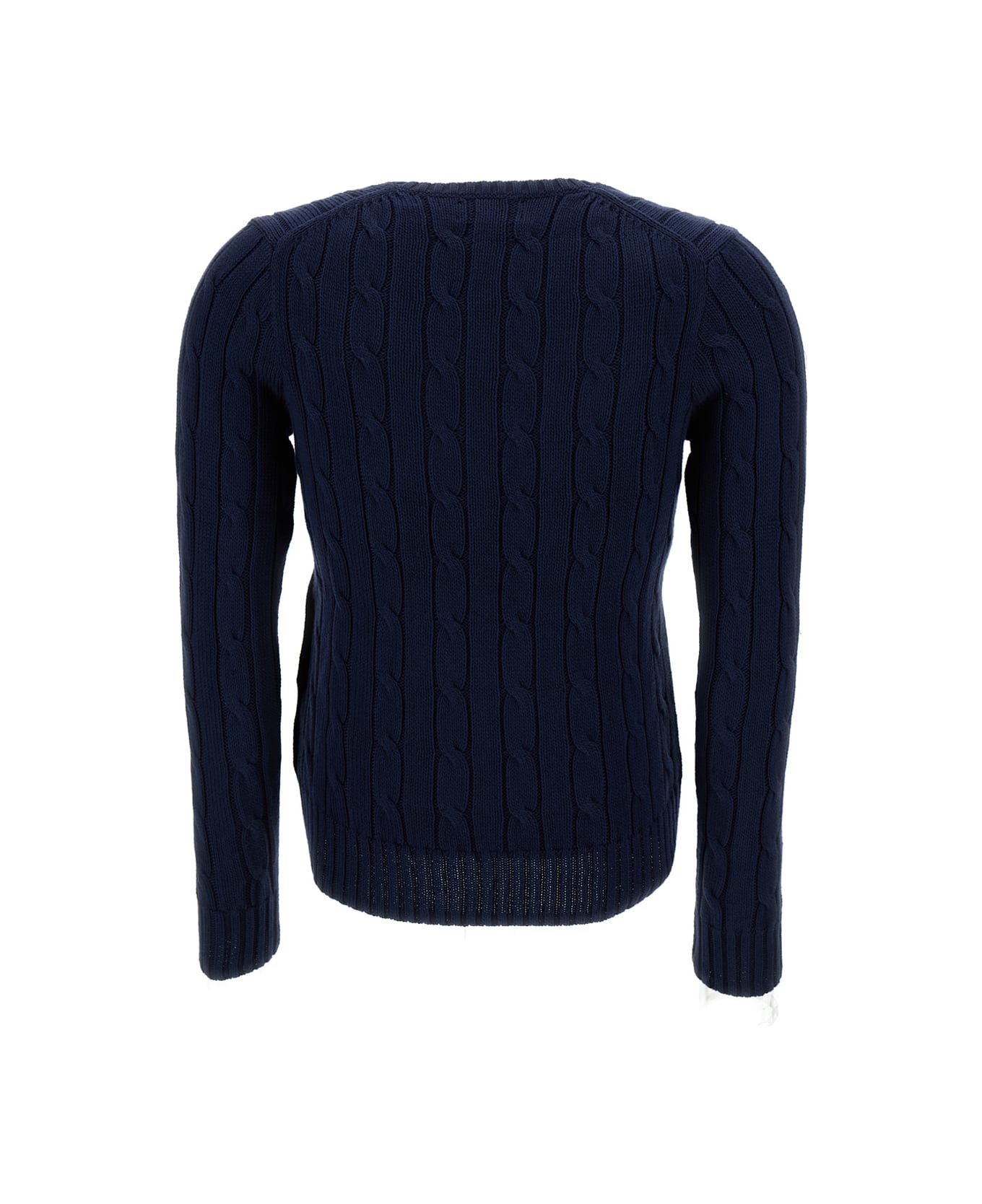 Polo Ralph Lauren 'kimberly' Blue Cable-knit Pullover With Pony Embroidery In Cotton Woman - Blu