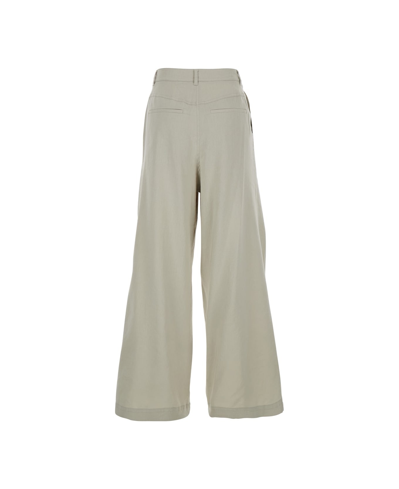 Low Classic Green Palazzo Pants With Front Pences In Cotton Blend Woman - Green