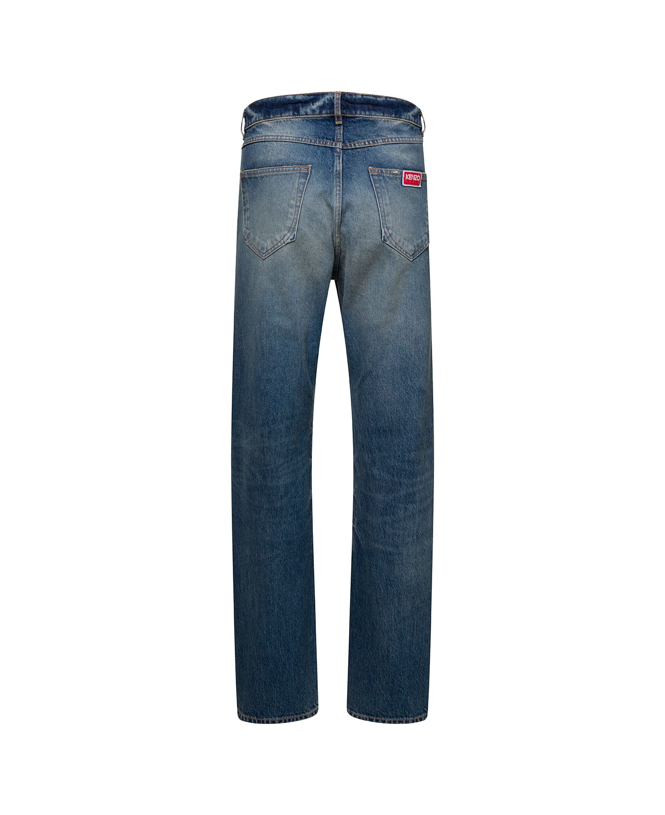 Kenzo Blue 5-pocket Stonewashed Straight Jeans In Cotton Denim Man - Blu