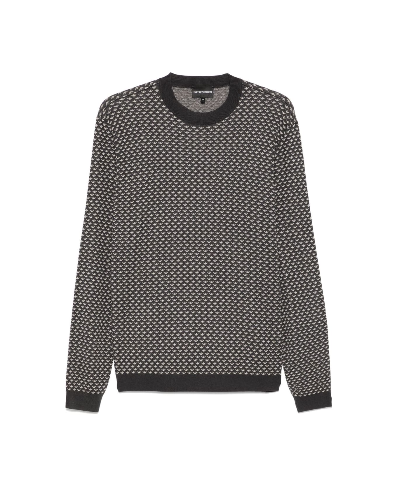 Emporio Armani Allover Logo Wool Blend Sweater - Black
