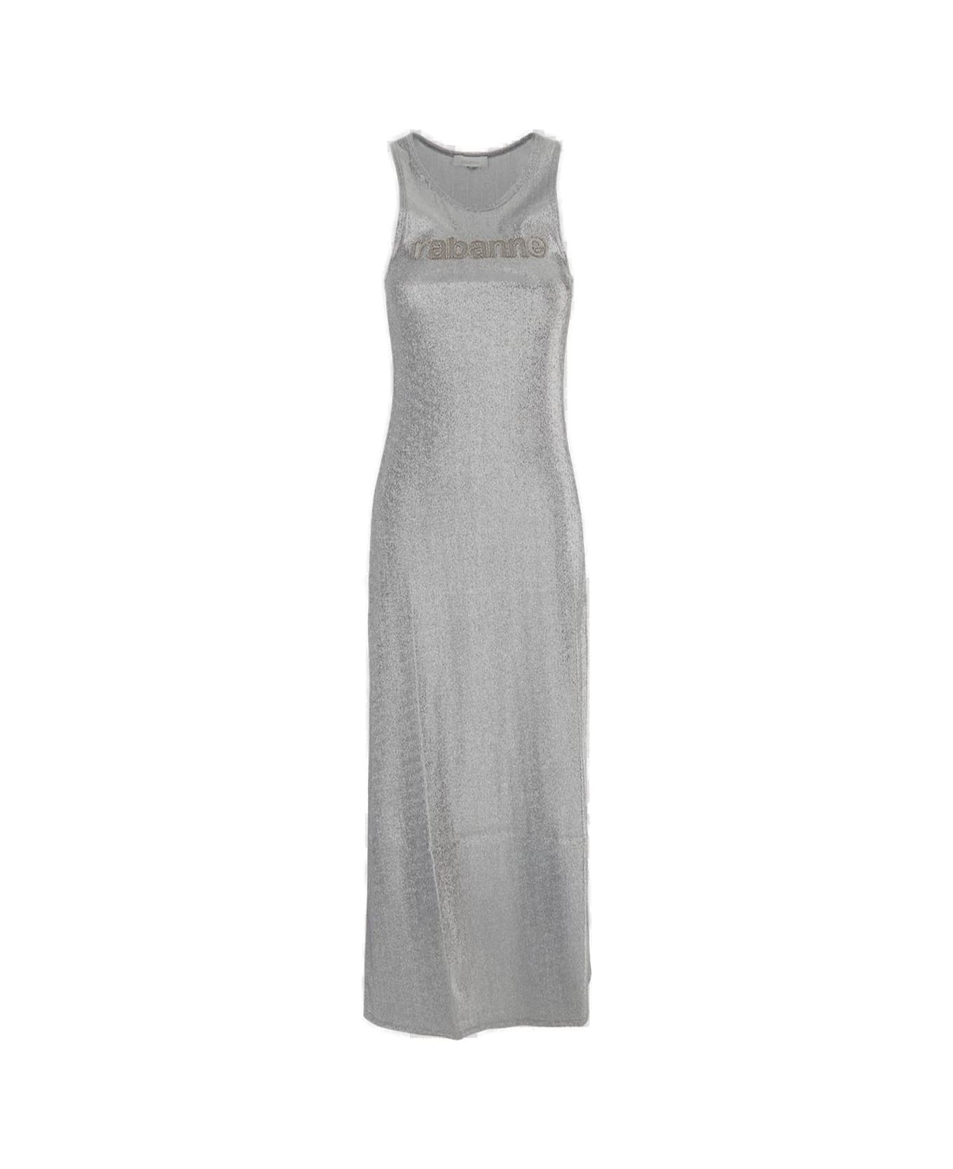 Paco Rabanne Logo Embellished Crewneck Sleeveless Dress - Silver ワンピース＆ドレス