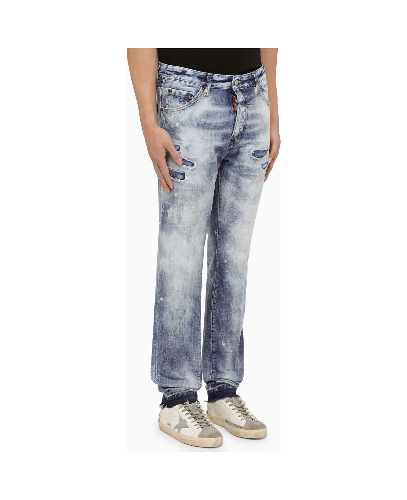 Dsquared2 Navy Blue Washed Jeans With Denim Wear - Blue
