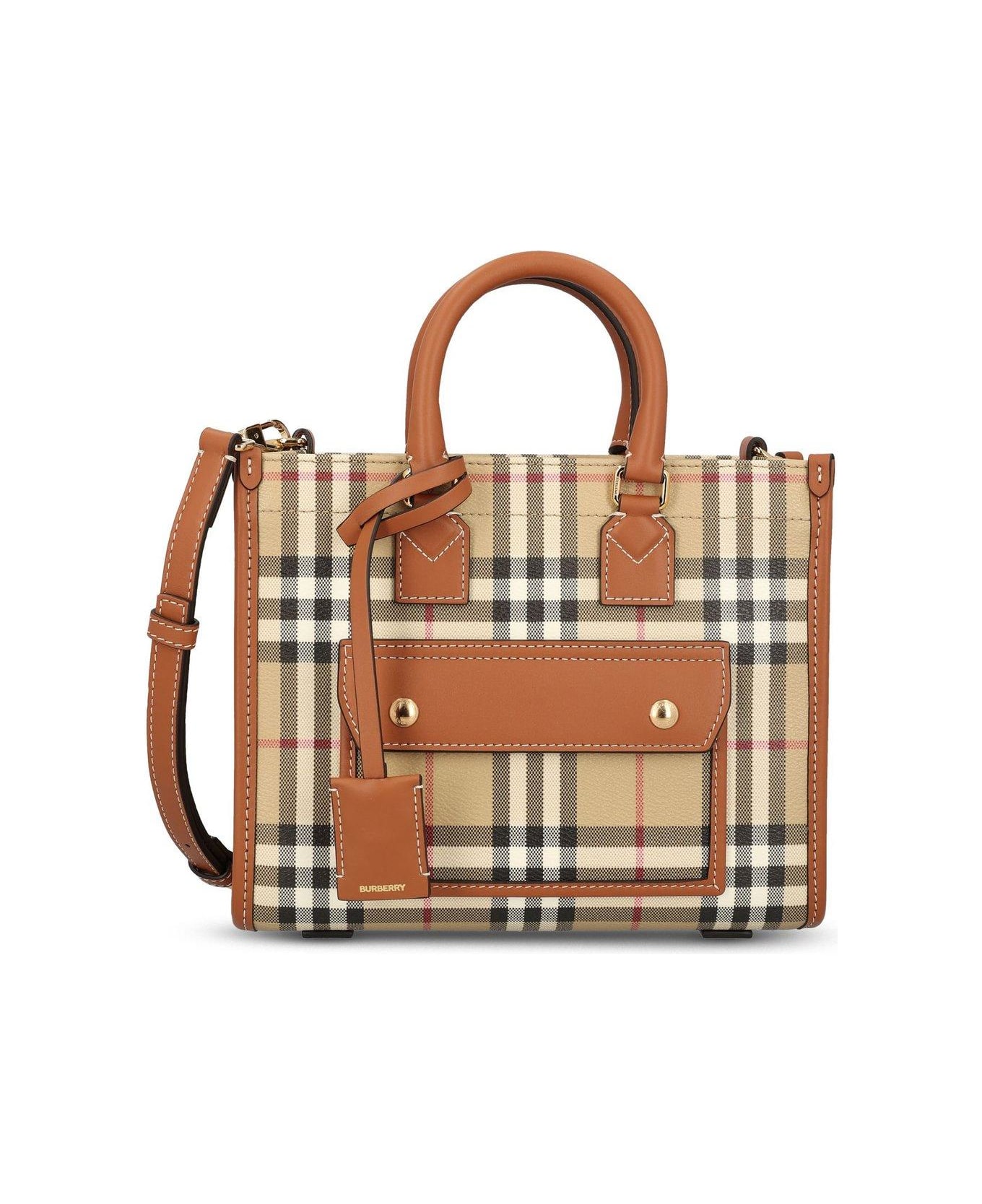 Burberry Mini Freya Tote Bag - VNTG CHK/BRIAR BROWN