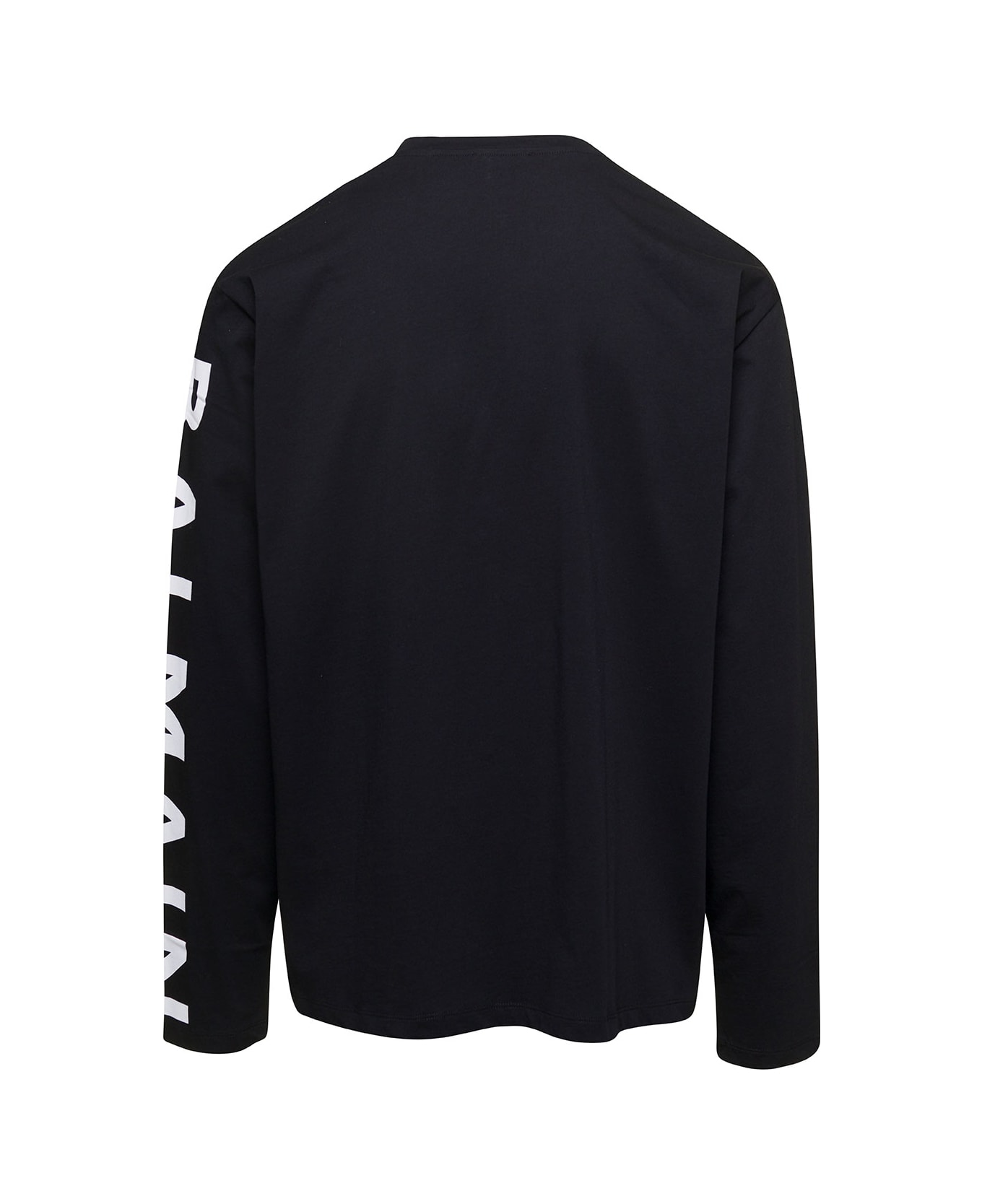 Balmain Monogramm Black Crewneck Sweatshirt With Logo Print On The Sleeve In Cotton Man - Black