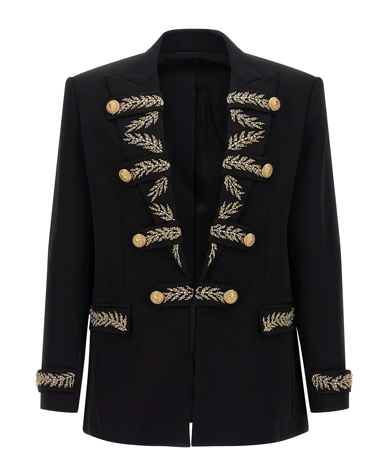 Balmain Leaf Embroidery Blazer - Black  