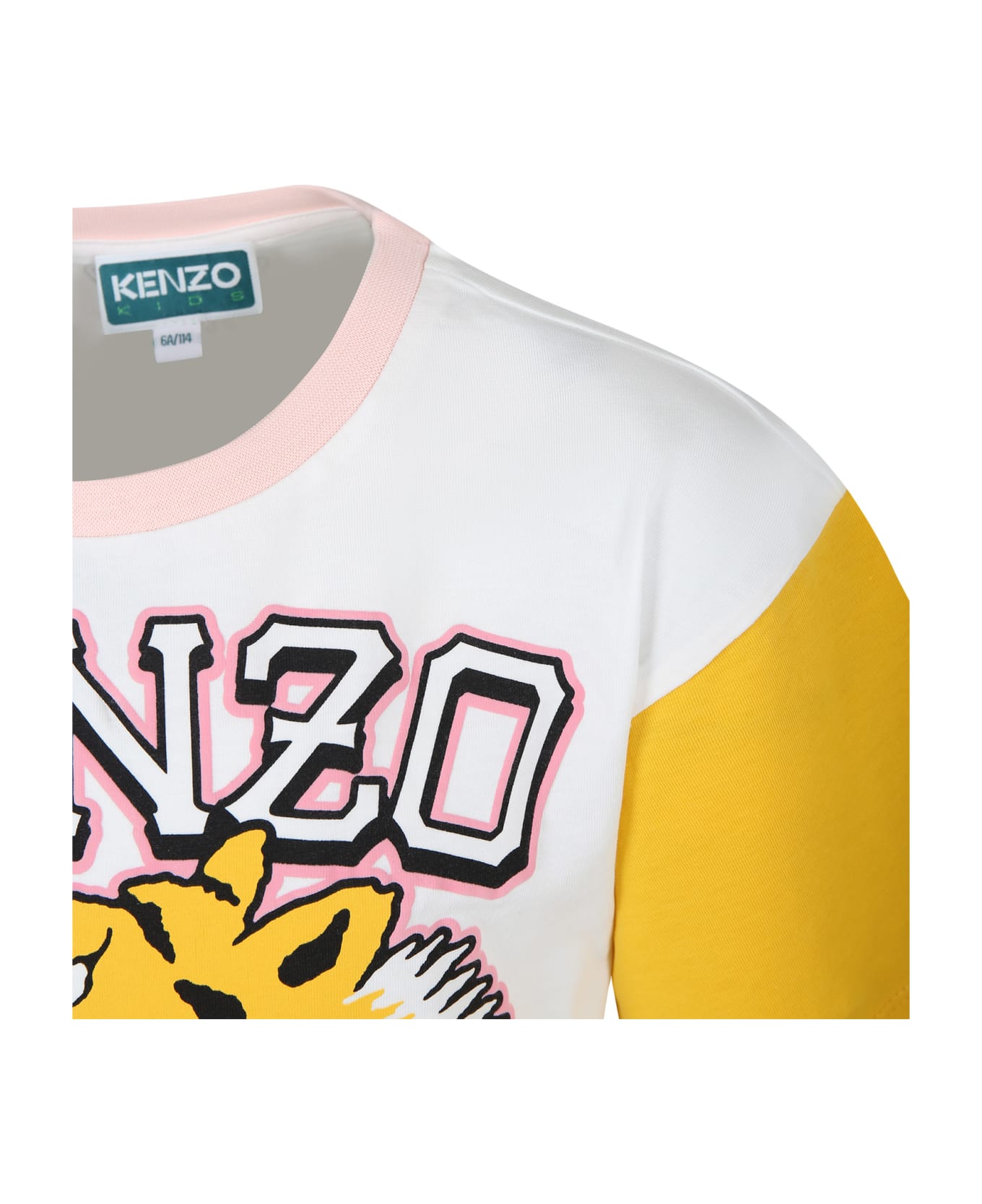 Kenzo Kids White Dress For Girl With Iconic Tiger And Logo - White ワンピース＆ドレス