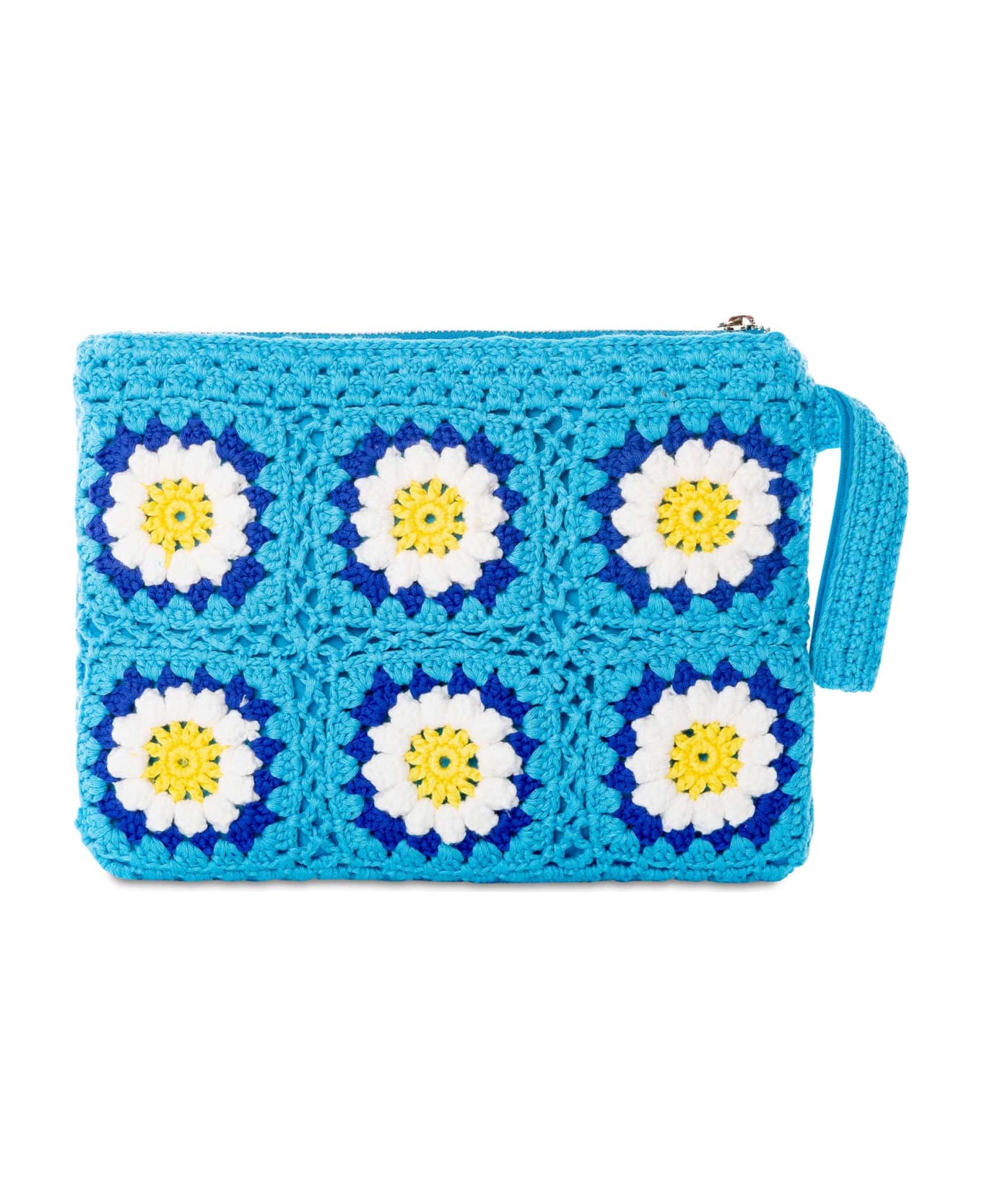 MC2 Saint Barth Parisienne Crochet Pouch Bag With Daisy Embroidery - BLUE