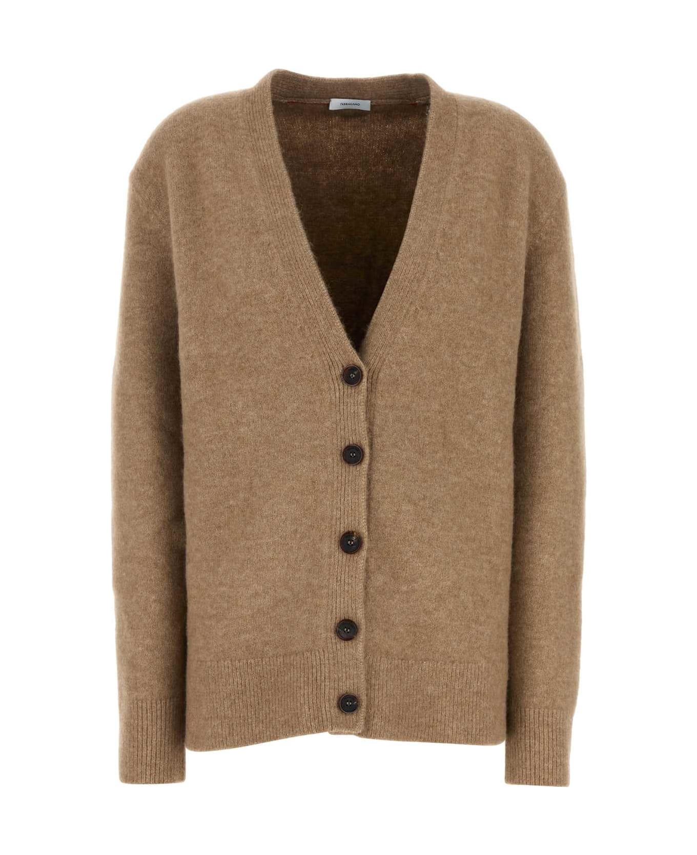 Ferragamo Camel Stretch Alpaca Blend Oversize Cardigan - NUDE