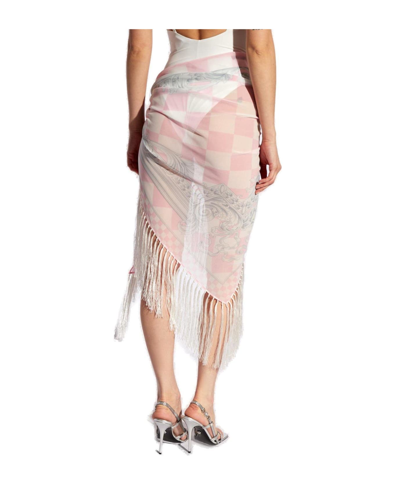 Versace Barocco-printed Fringed Cover-up - Rosa e Bianco