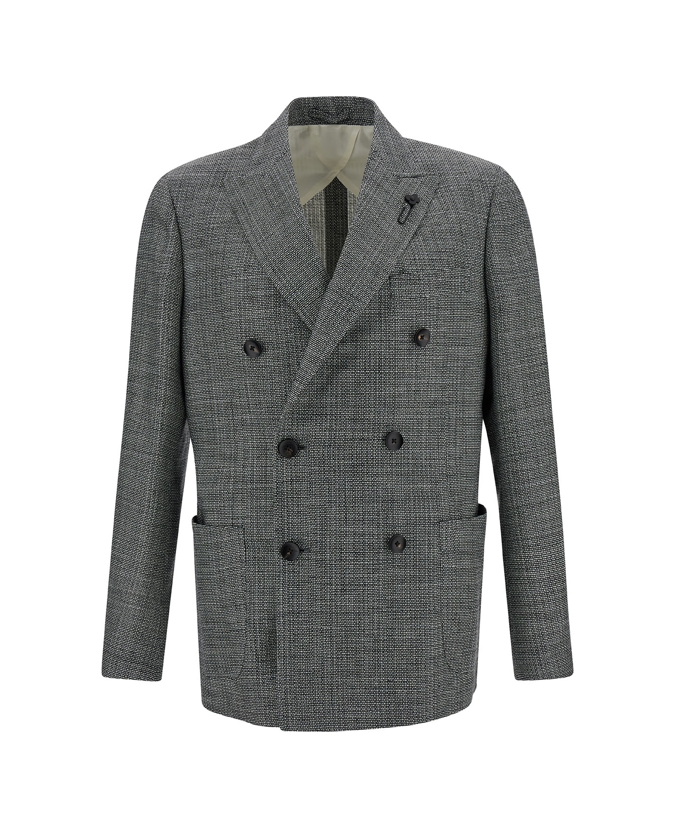 Lardini Grey Double-breasted Blazer With Buttons In Wool Blend Man - White/black コート