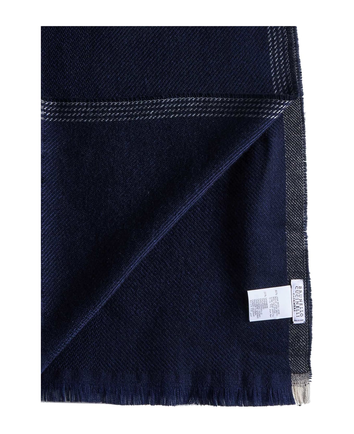 Brunello Cucinelli Blue And Brown Cashmere Blend Scarf - Blue Brown Grey