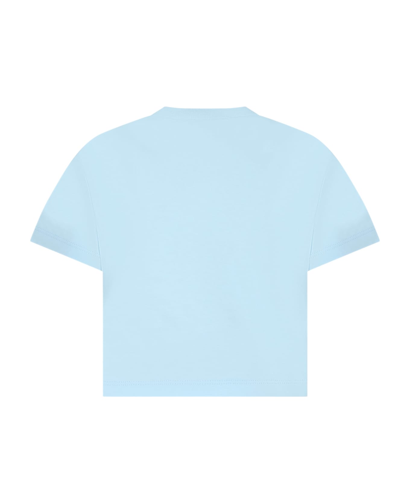 Marni Light Blue Crop T-shirt For Girl With Logo - Light Blue