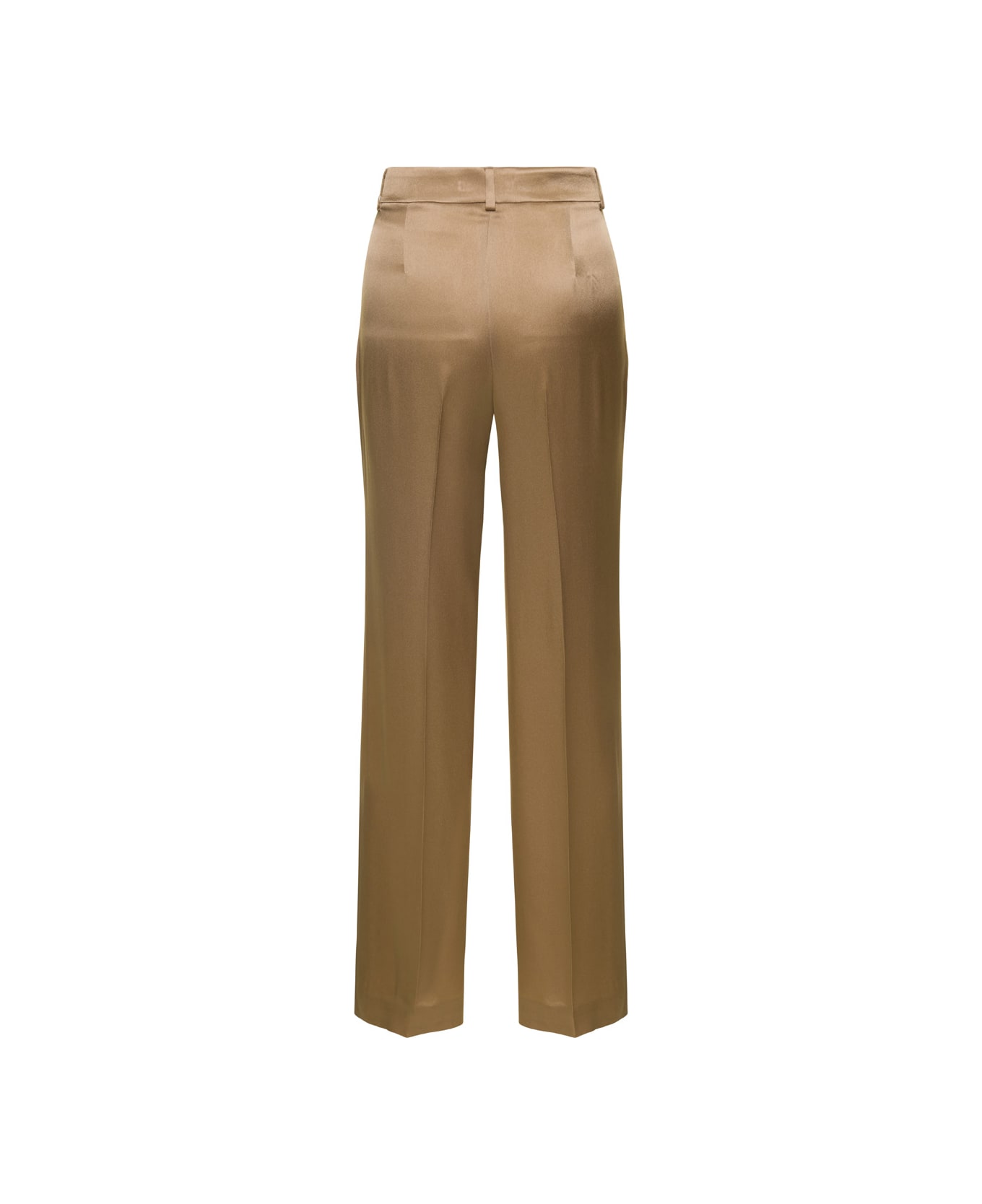 Alberta Ferretti Light Brown Straight Medium Waist Pants In Silk Blend Woman - Beige