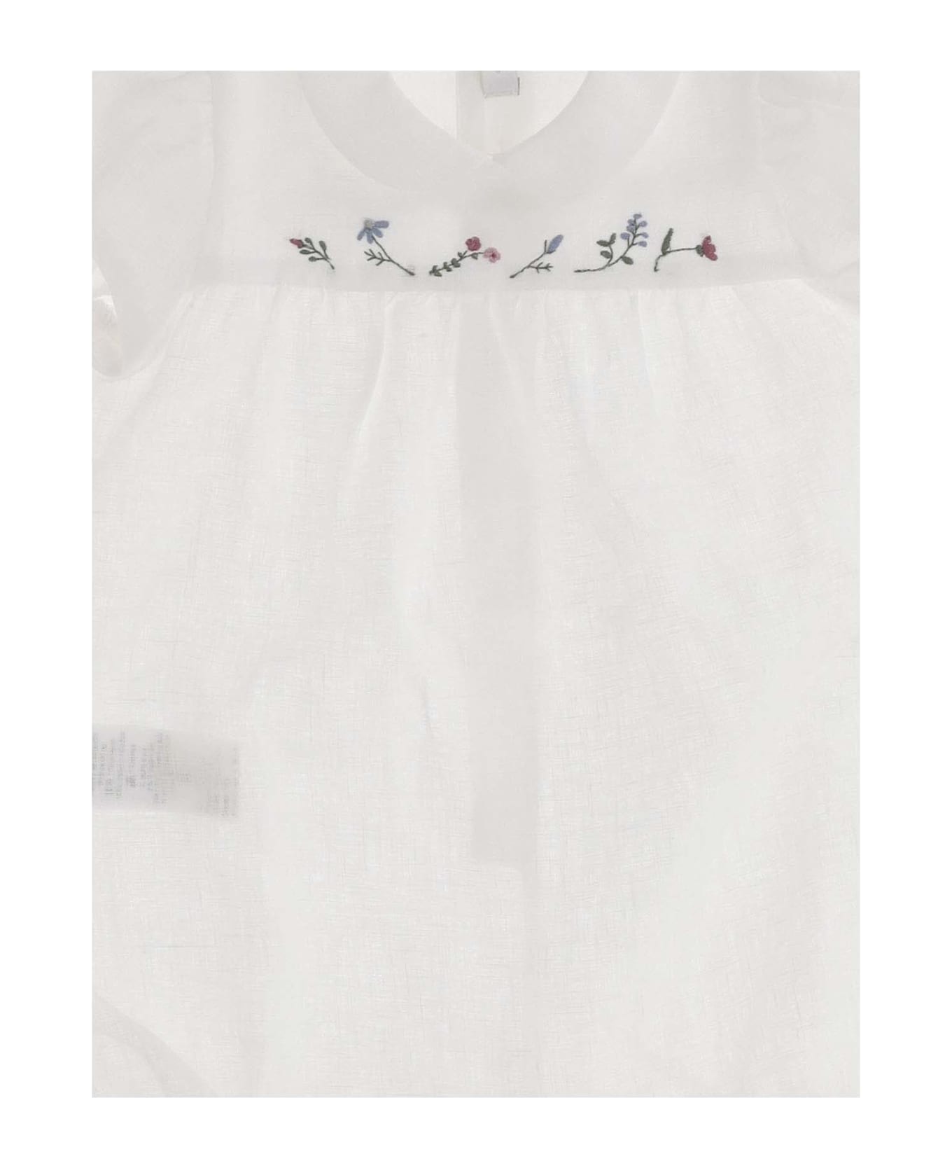 Il Gufo Soft Linen Romper With Embroidery - White