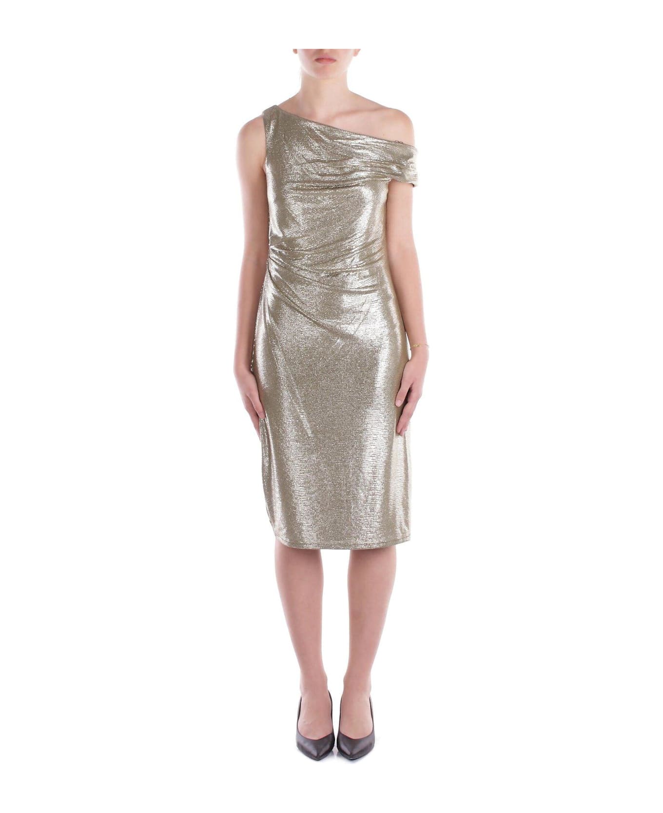 Polo Ralph Lauren One-shoulder Metallic Effect Midi Dress - Olive/gold
