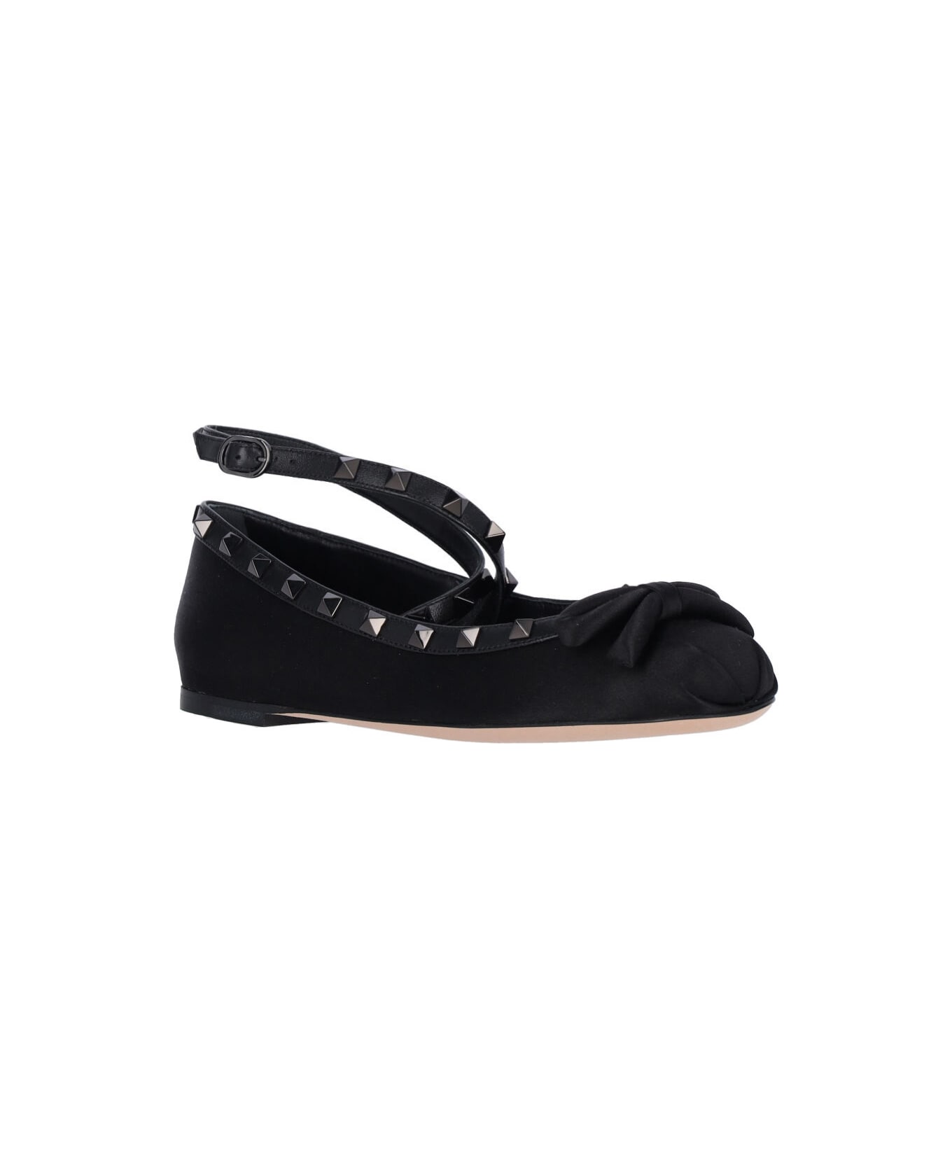 Valentino Garavani "rockstud" Satin Ballet Flats - Black  