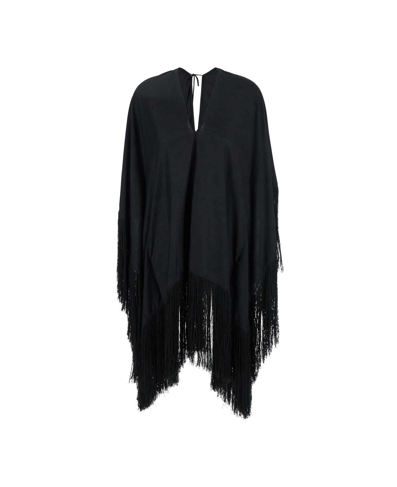 Taller Marmo Black Kaftan With V Neck And Scarf Detail In Viscose Blend Woman - Black