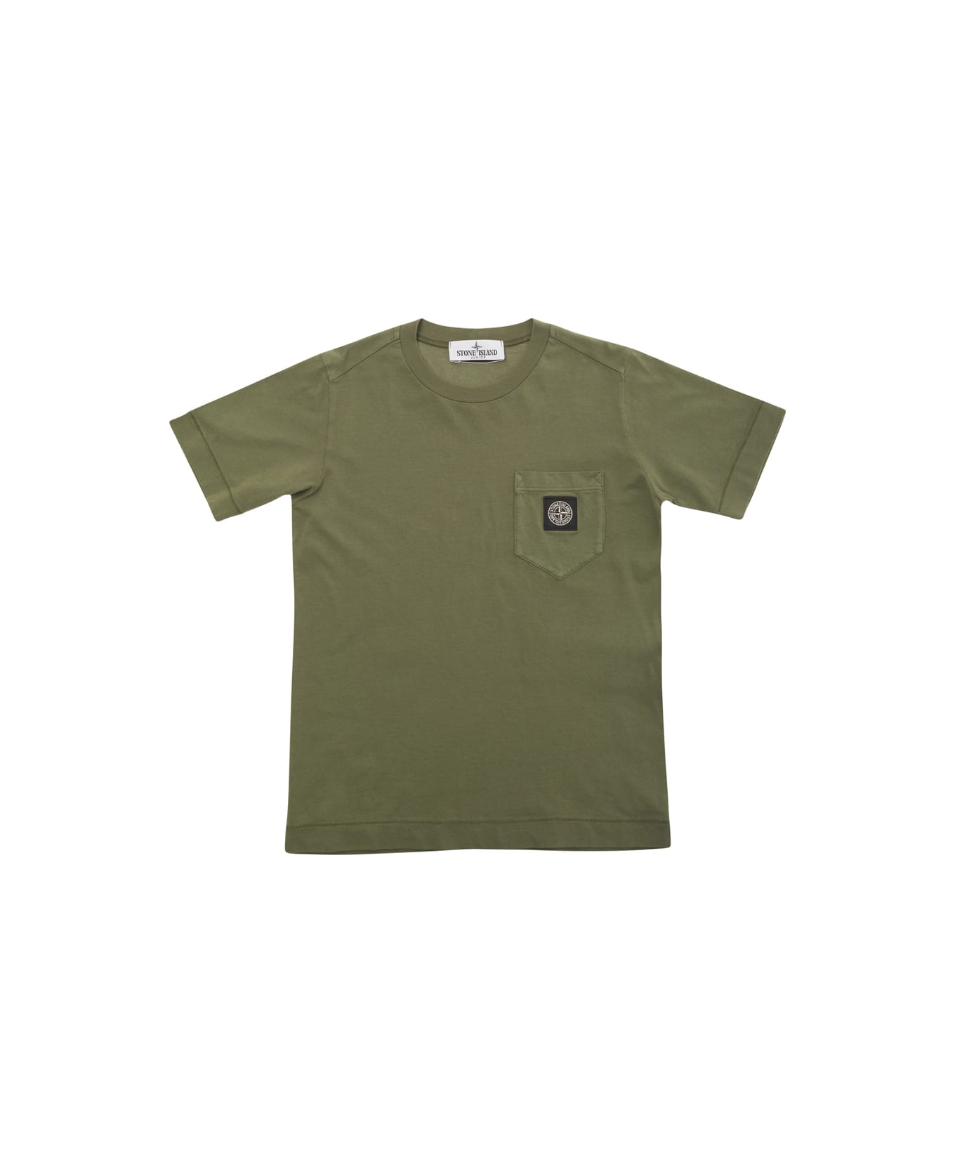 Stone Island Junior Green Crewneck T-shirt With Logo Patch In Cotton Boy - Green