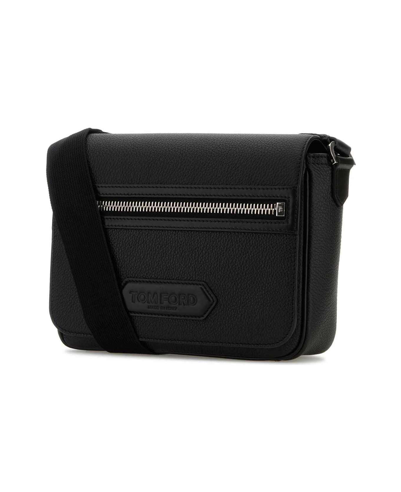 Tom Ford Black Leather Small Traveller Crossbody Bag - BLACK