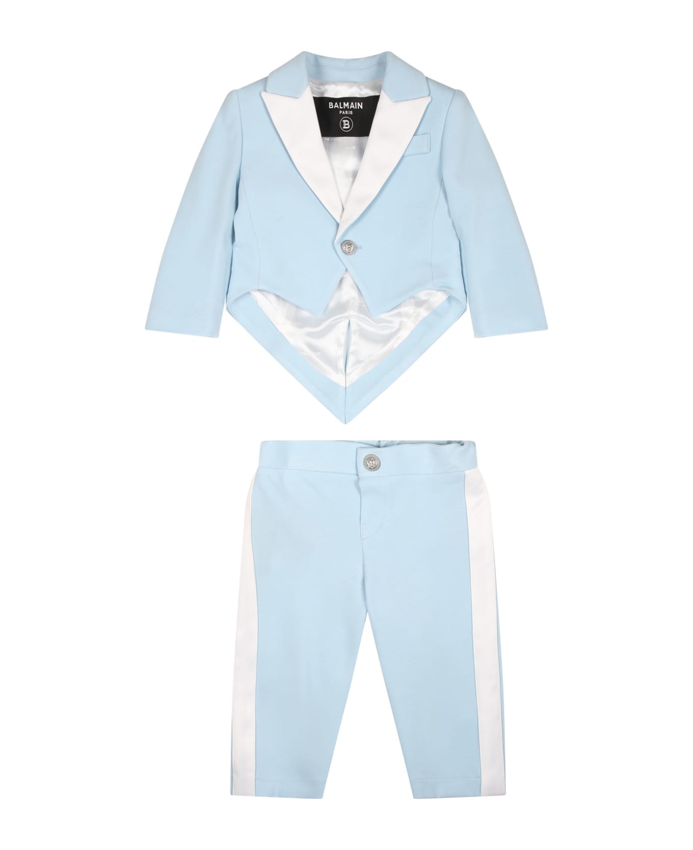 Balmain Elegant Sky Blue Suit For Baby Boy With Logo - Light Blue