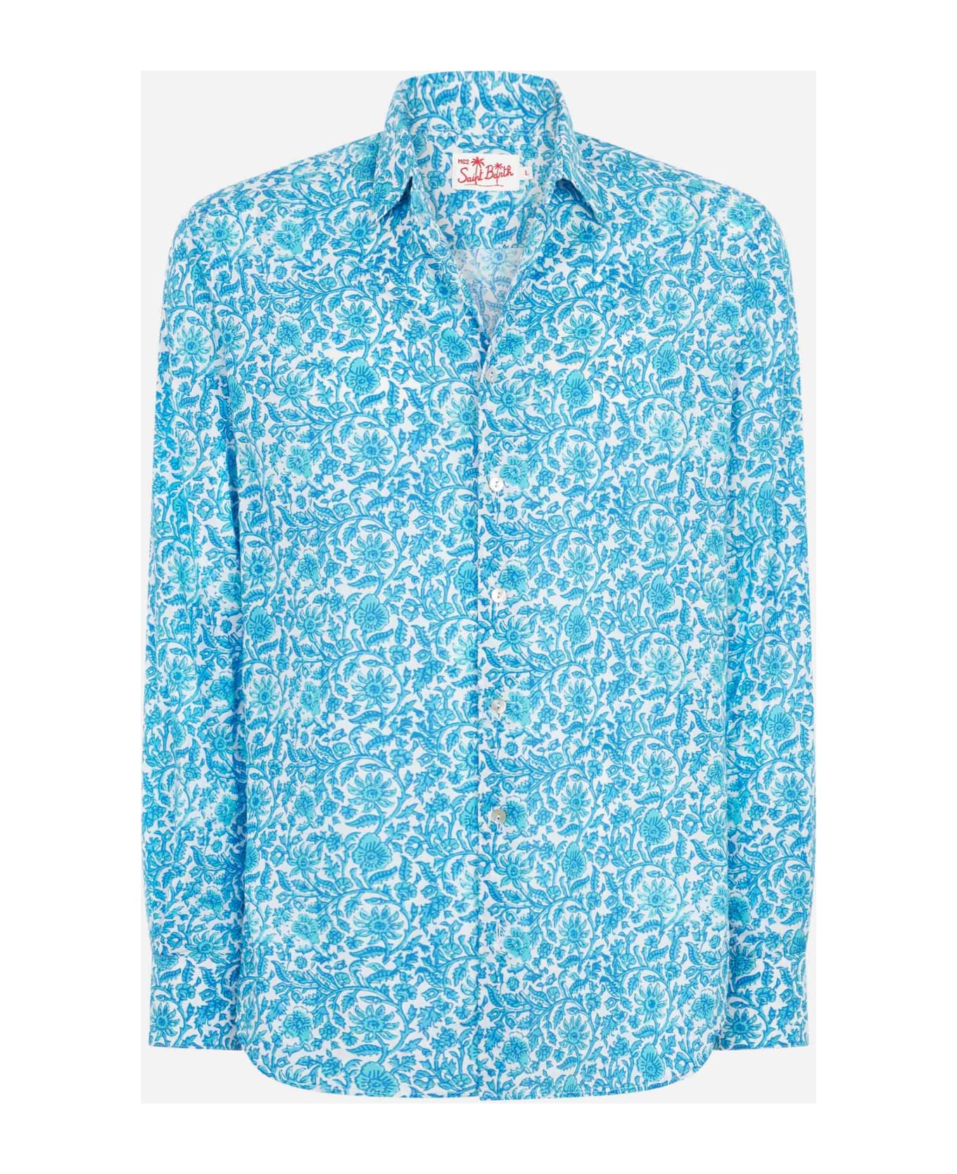 MC2 Saint Barth Man Muslin Cotton Sikelia Shirt With Flower Print - WHITE