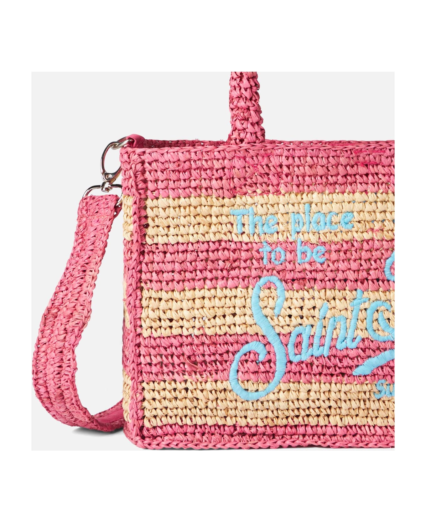 MC2 Saint Barth Colette Raffia Handbag With White And Pink Stripes - PINK