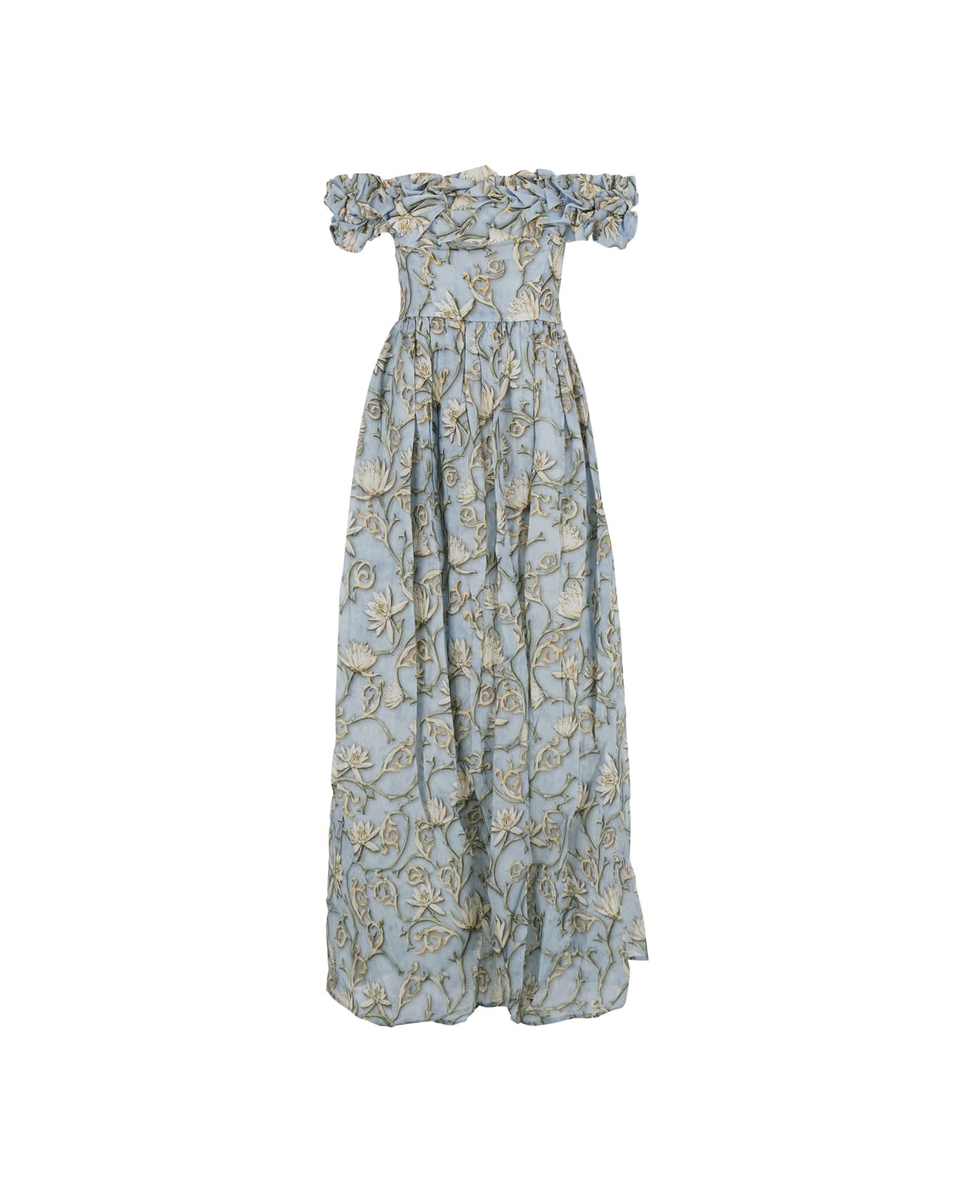 Agua by Agua Bendita 
espliego
 Blue Long Dress With All-over Printed Floral Motif In Linen Woman - Blu