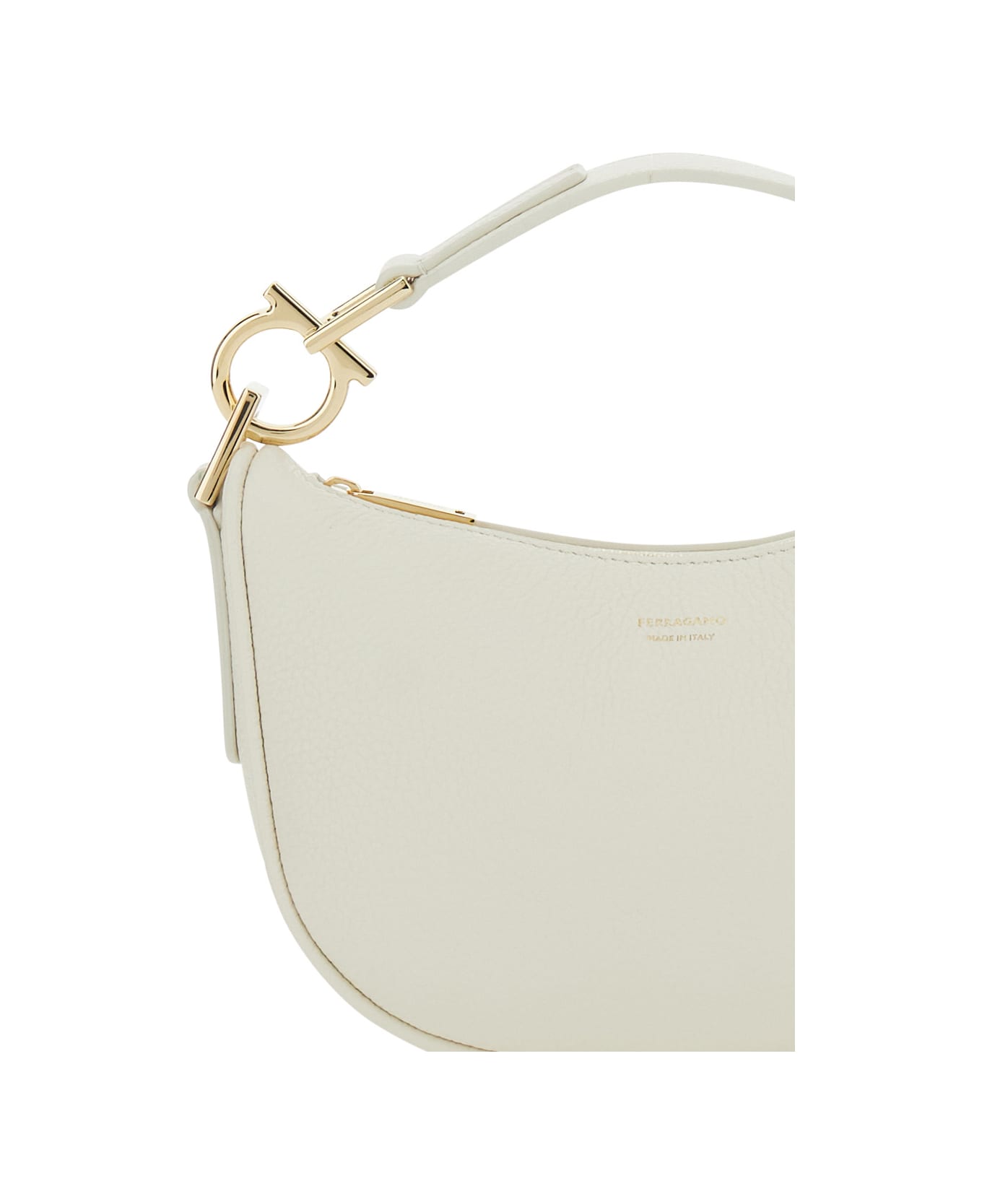 Ferragamo White Handbag With Top Handle With Gancini And Embossed Logo Lettering On The Front In Grained Leather Woman - White トートバッグ