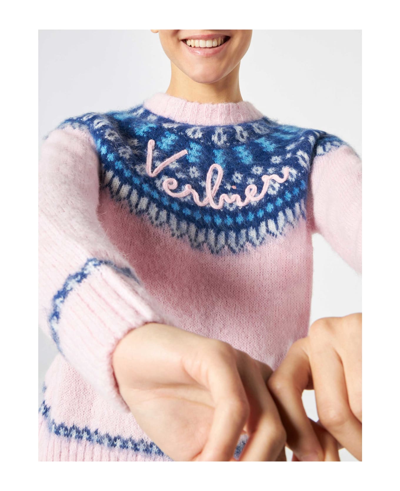 MC2 Saint Barth Woman Pink Crewneck Nordic Jacquard Sweater - PINK