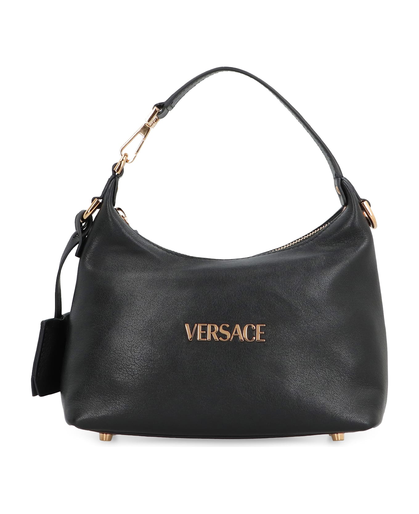 Versace Tag Hobo Bag In Leather With Embossed Logo - black