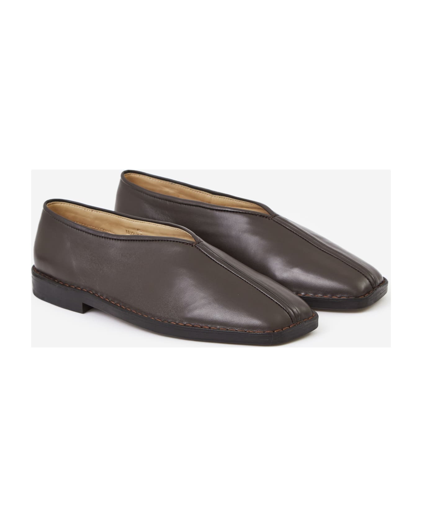Lemaire Flat Piped Slippers Shoes - brown