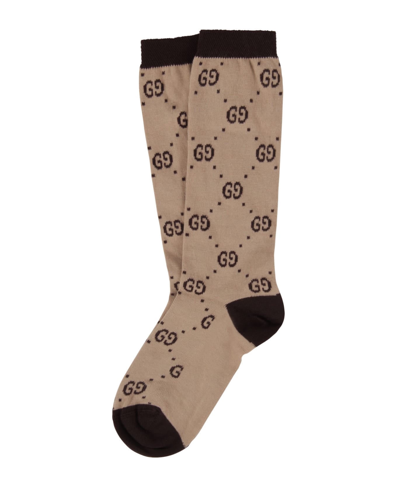 Gucci Beige Socks For Kid With Black Doube Gg - Beige