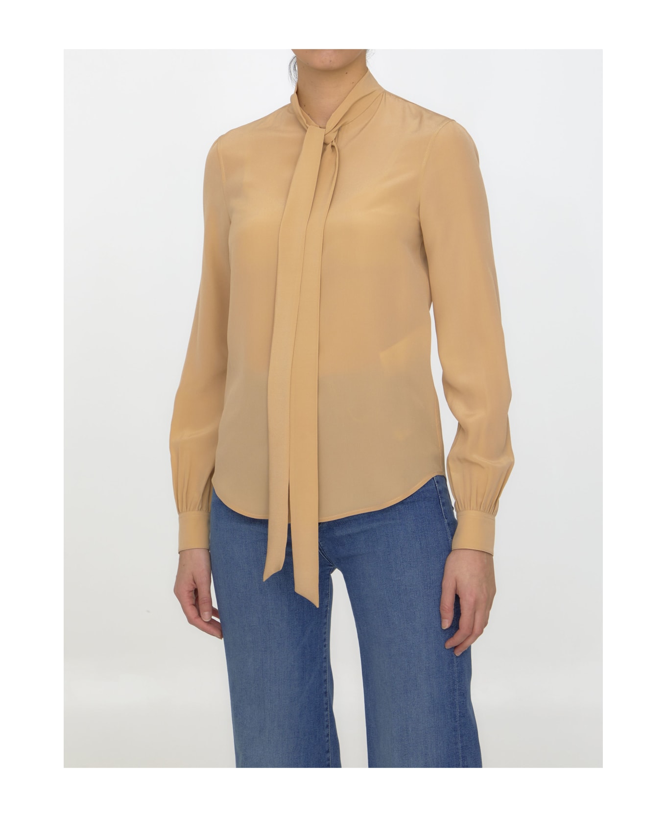 Saint Laurent Bow Collar Plain Shirt - BEIGE