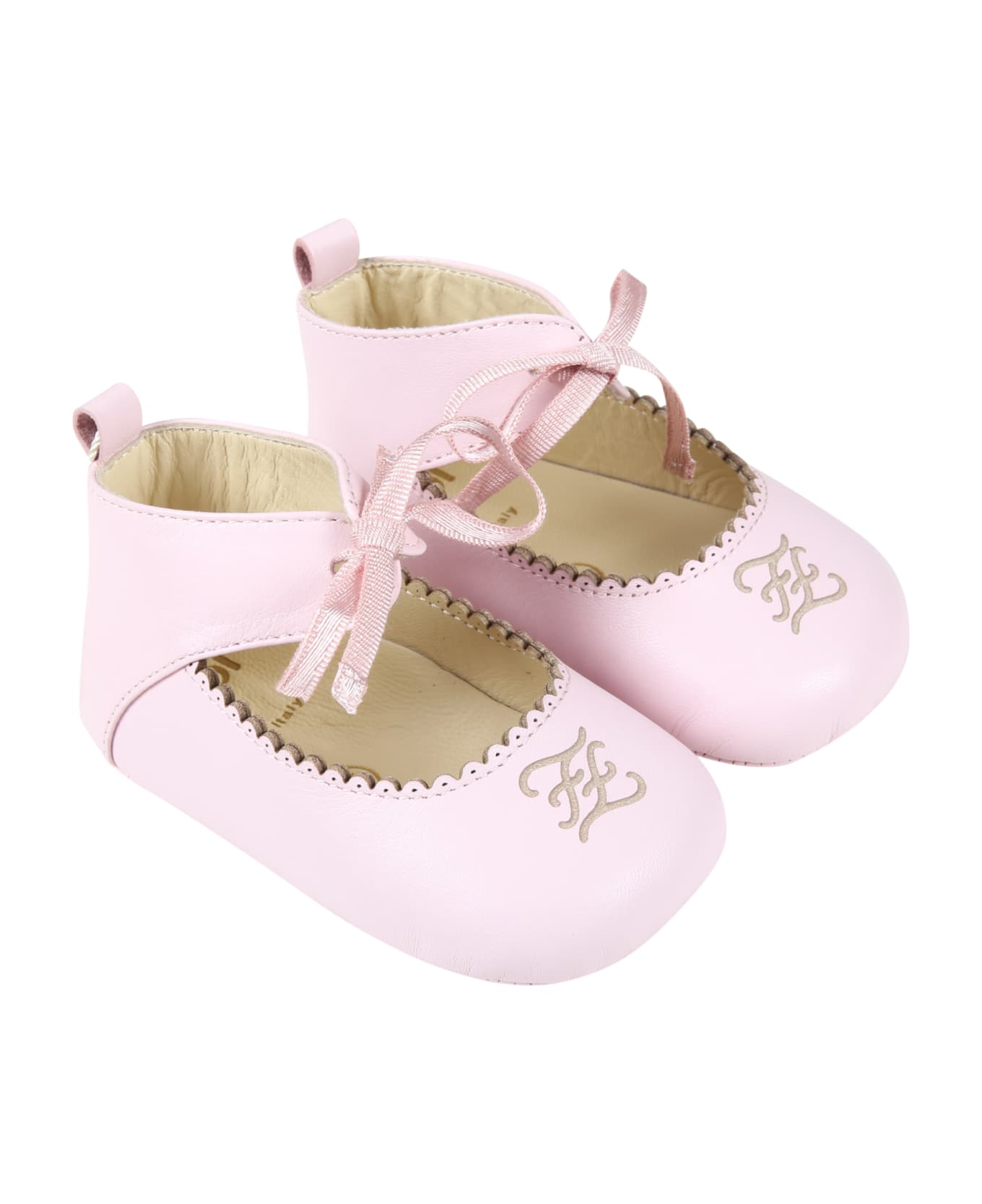 Fendi Pink Ballet Flats For Baby Girl With Karligraphy Ff - Pink