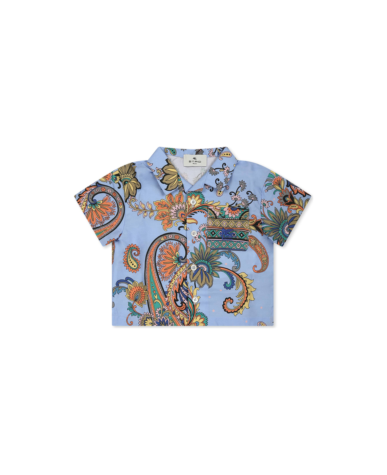 Etro Light Blue Shirt For Baby Boy With Paisley Print - Light Blue