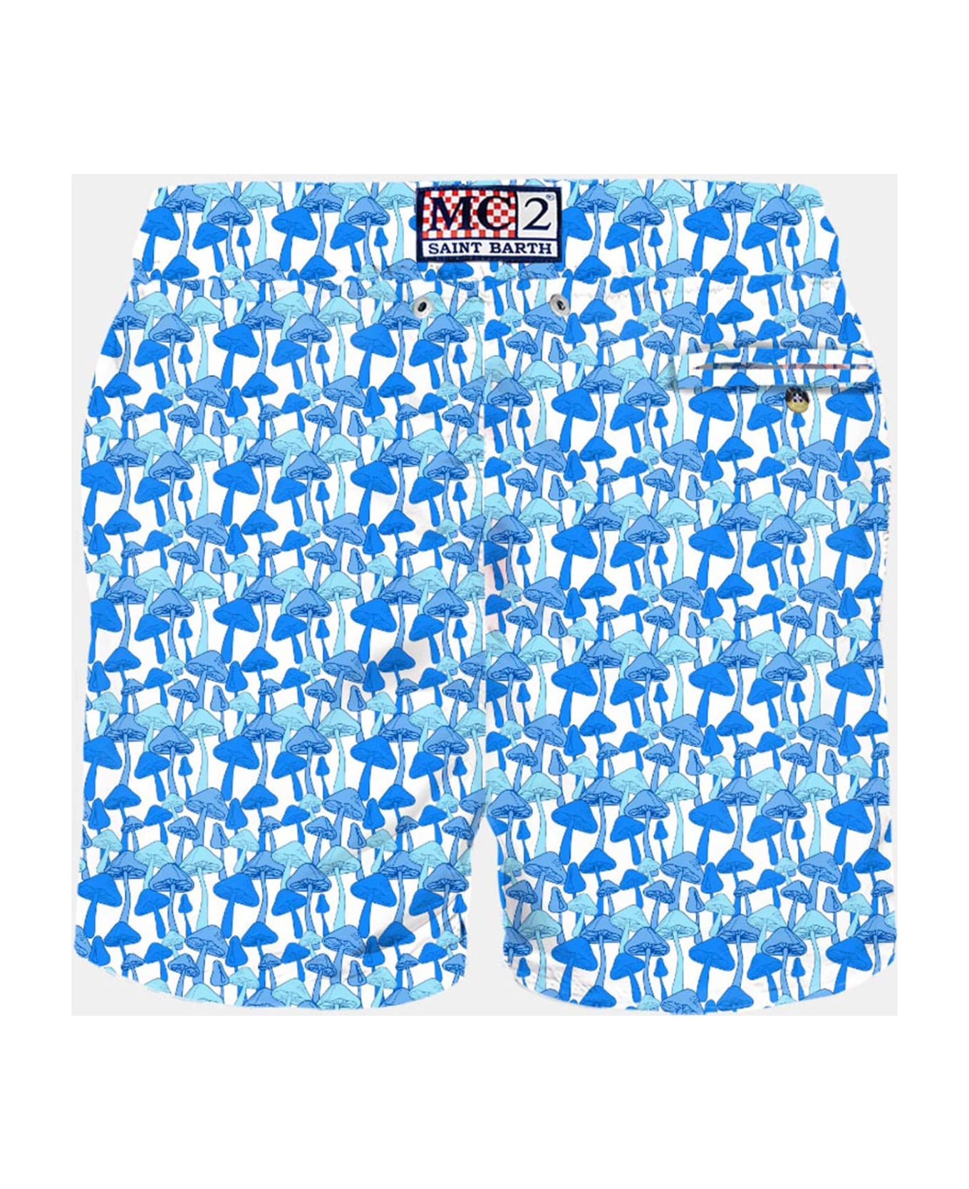MC2 Saint Barth Man Light Fabric Swim Shorts With Mushrooms Print - SKY